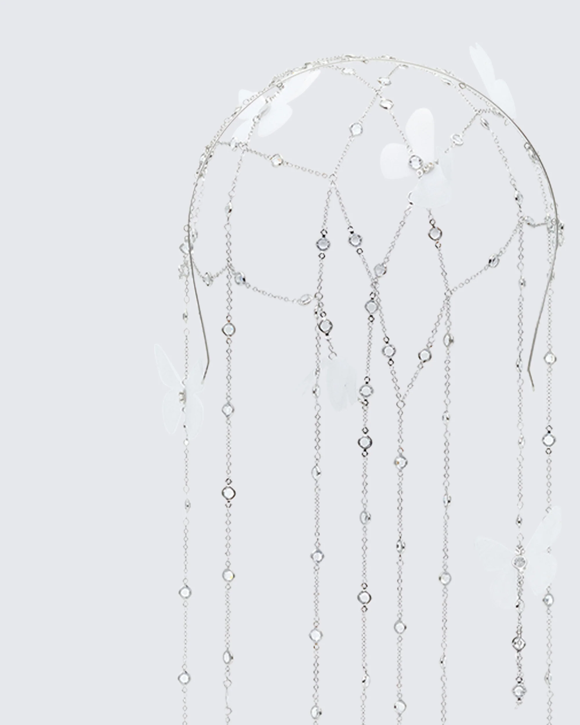 Arcadia Silver Butterfly Chain Veil Head Band - Image 2