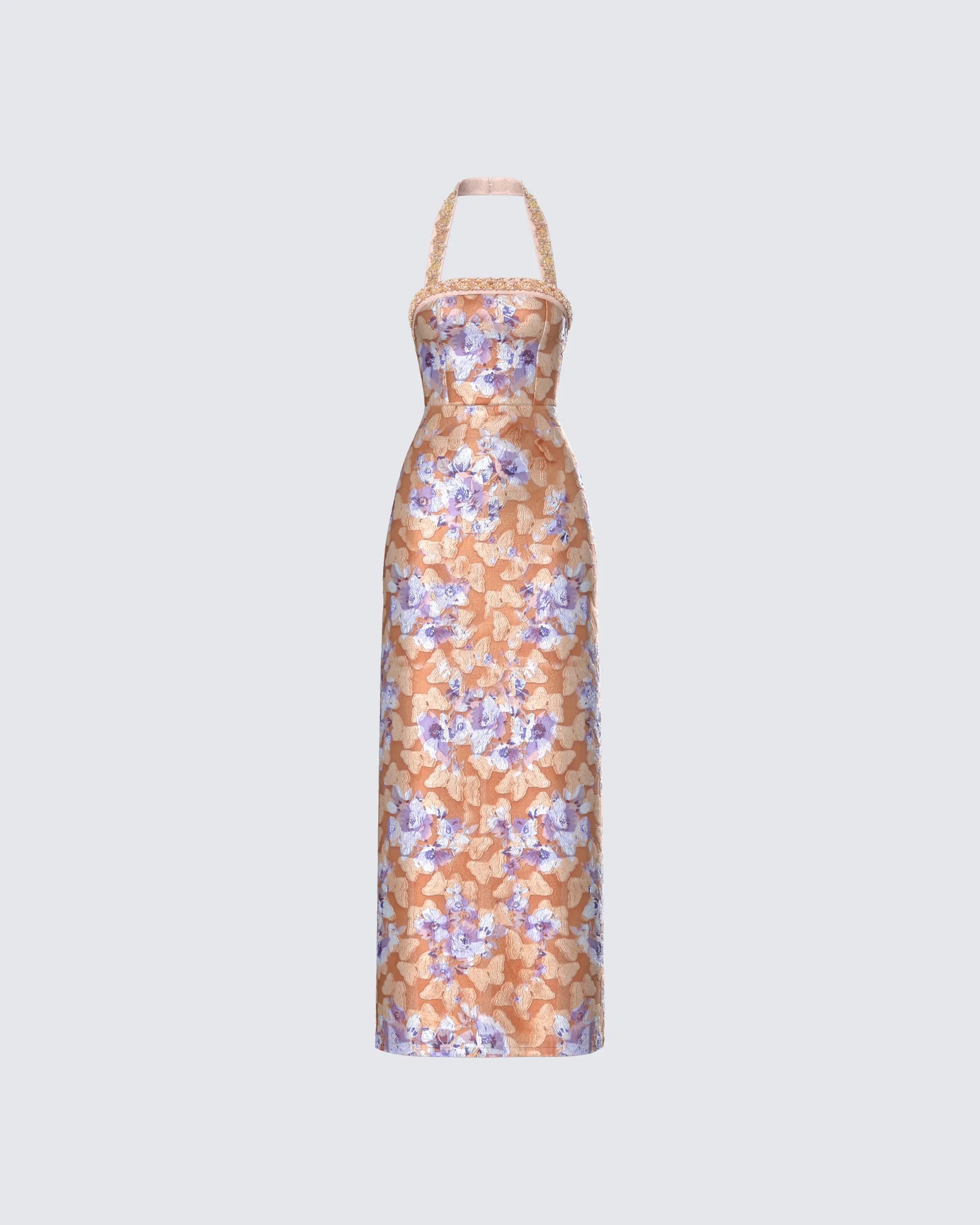 Ari Orange Floral Burnout Maxi Dress