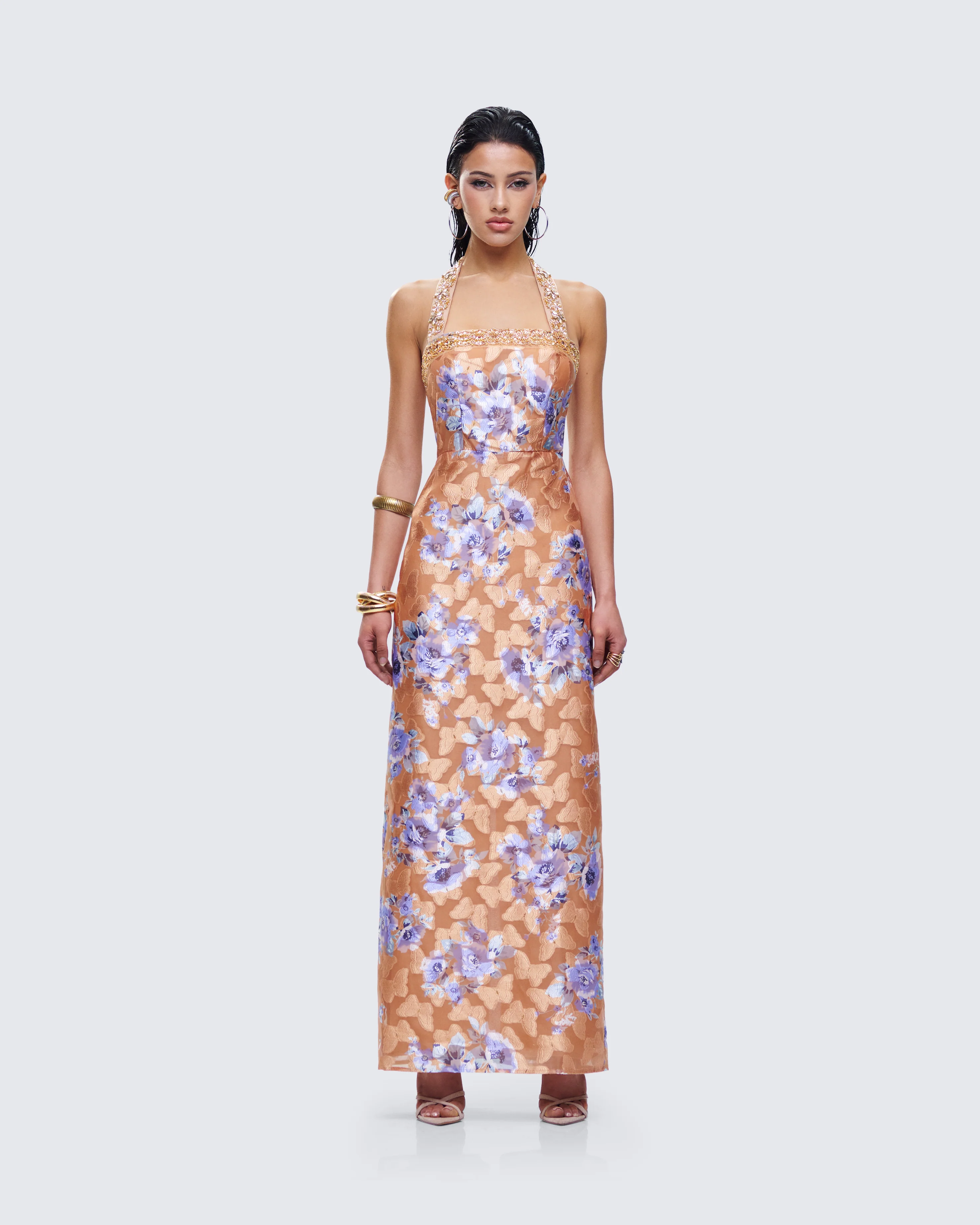 Ari Orange Floral Burnout Maxi Dress - Image 4