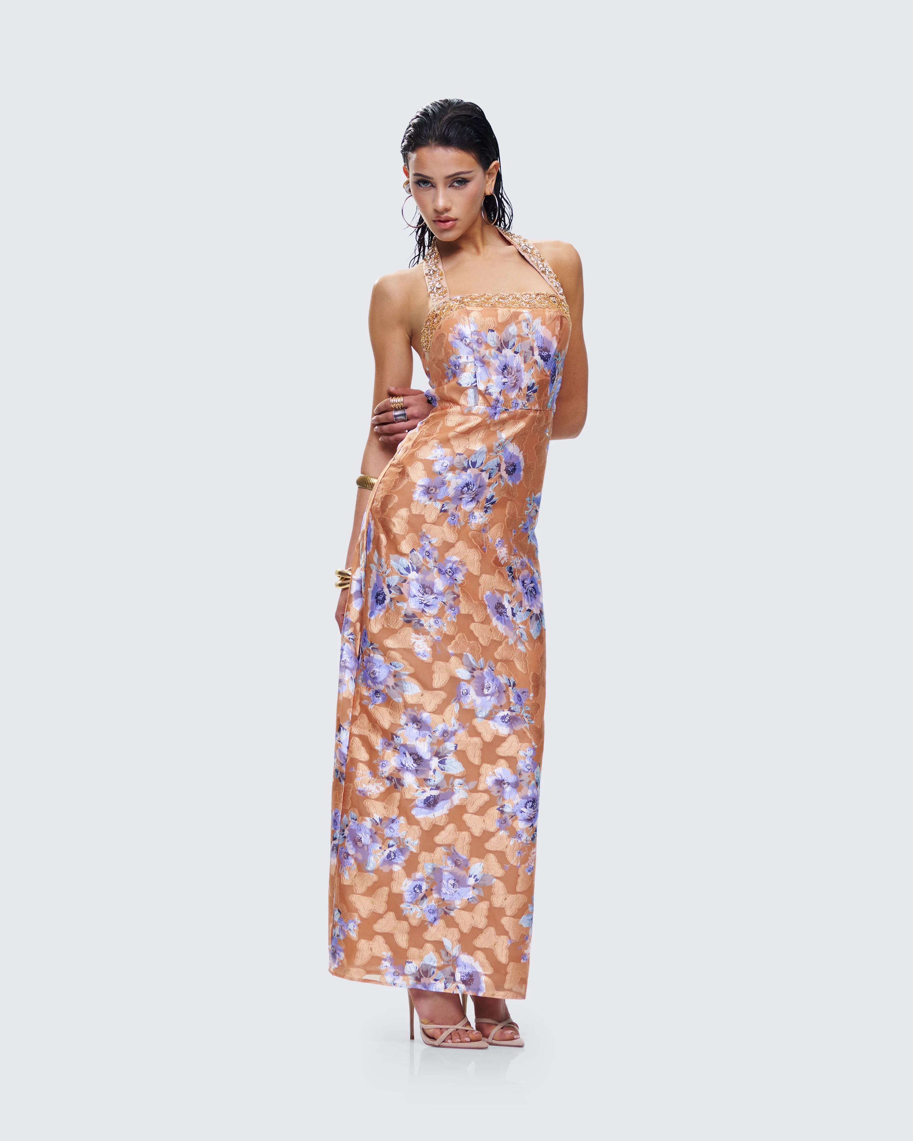 Ari Orange Floral Burnout Maxi Dress - Image 6