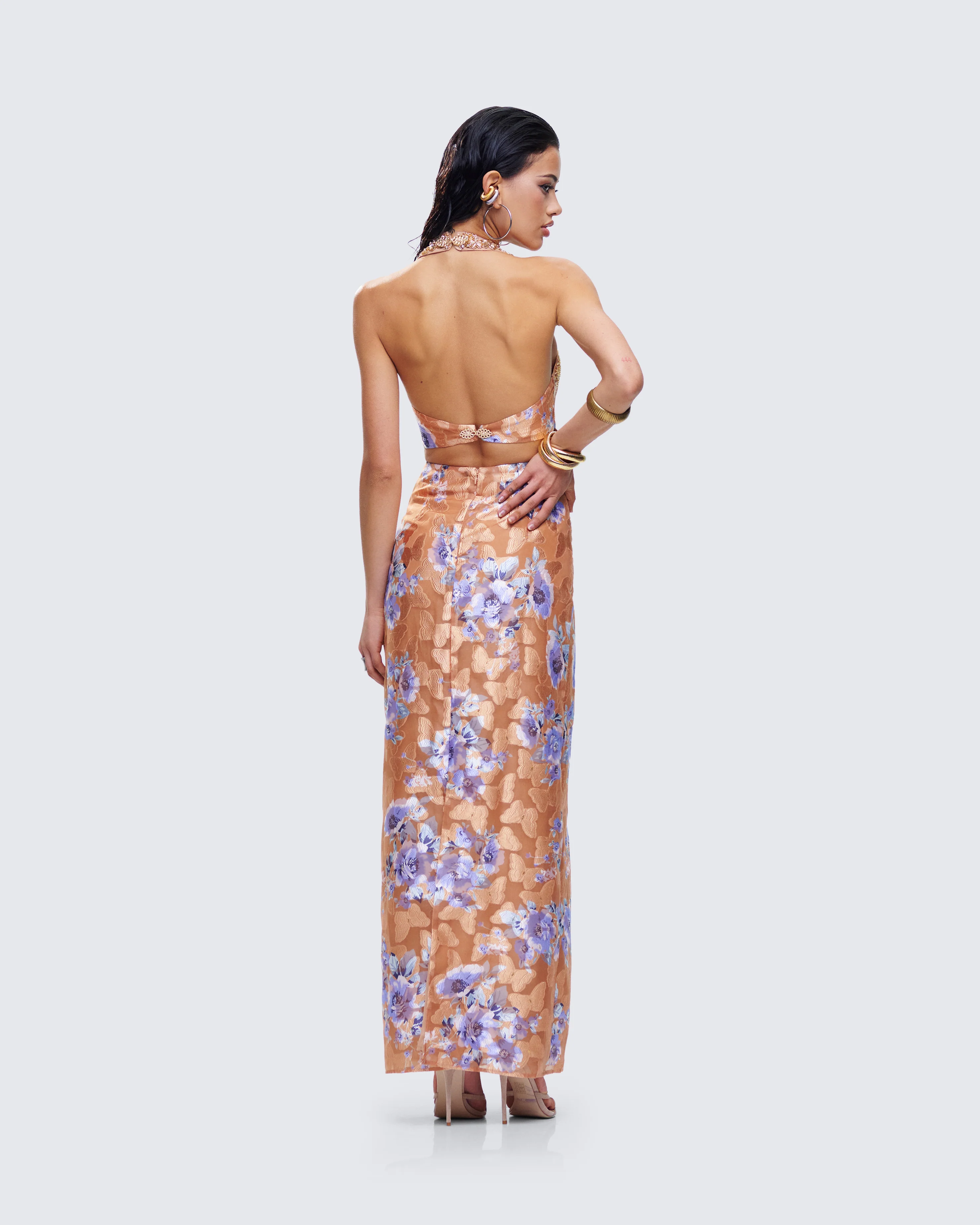 Ari Orange Floral Burnout Maxi Dress - Image 7
