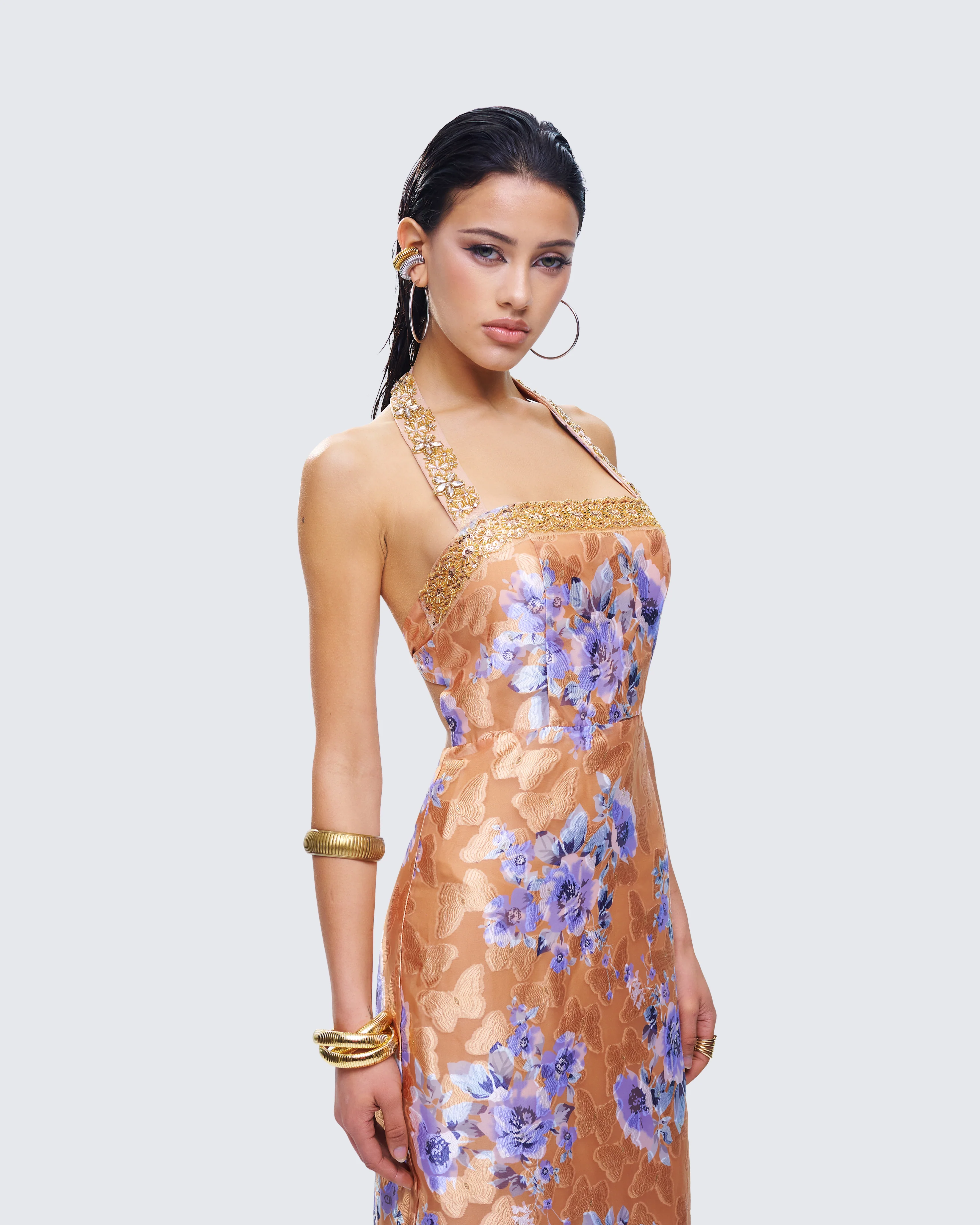 Ari Orange Floral Burnout Maxi Dress - Image 8