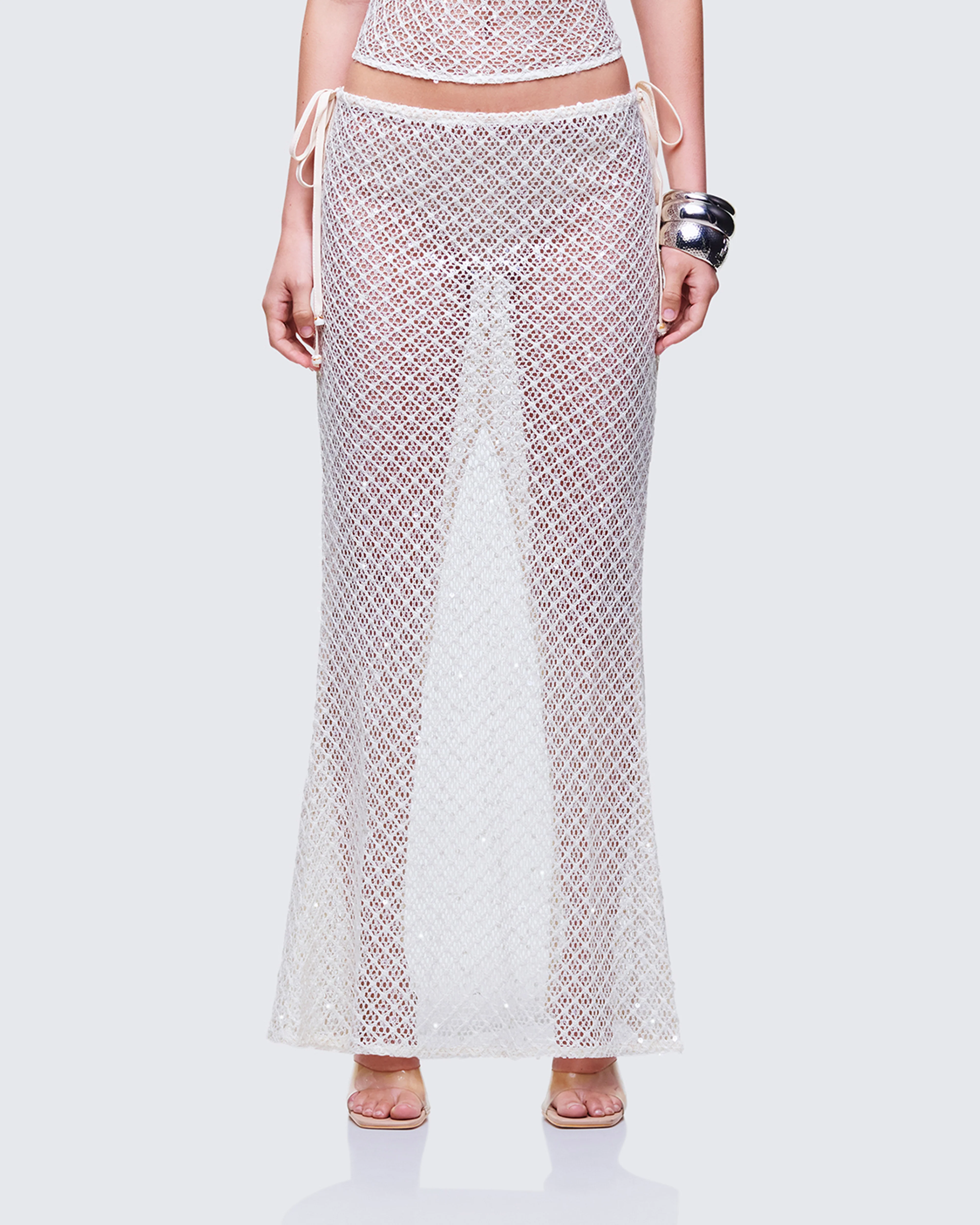 Arielle Cream Crochet Gathered Maxi Skirt - Image 2