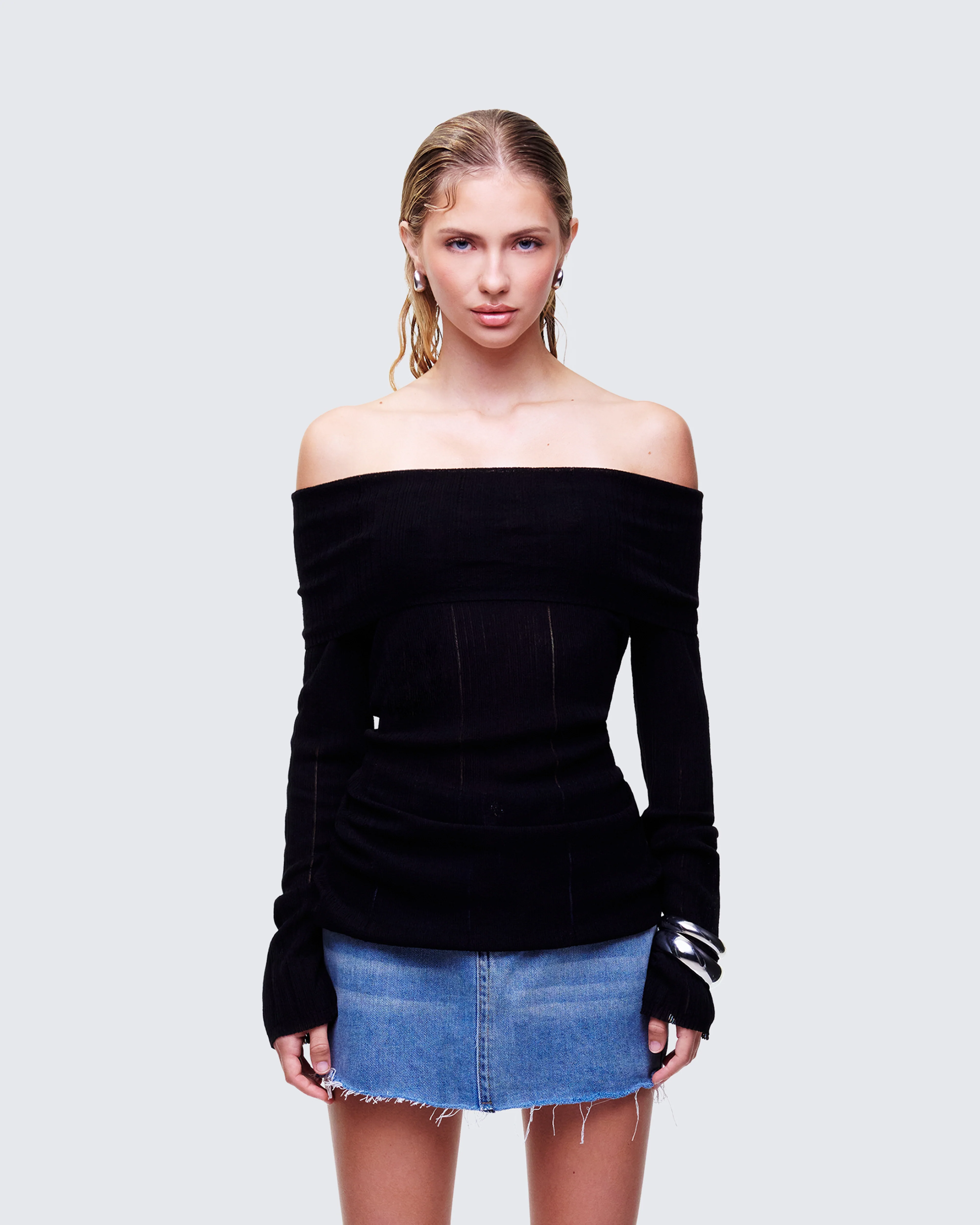 Arlina Black Fine Knit Top - Image 2