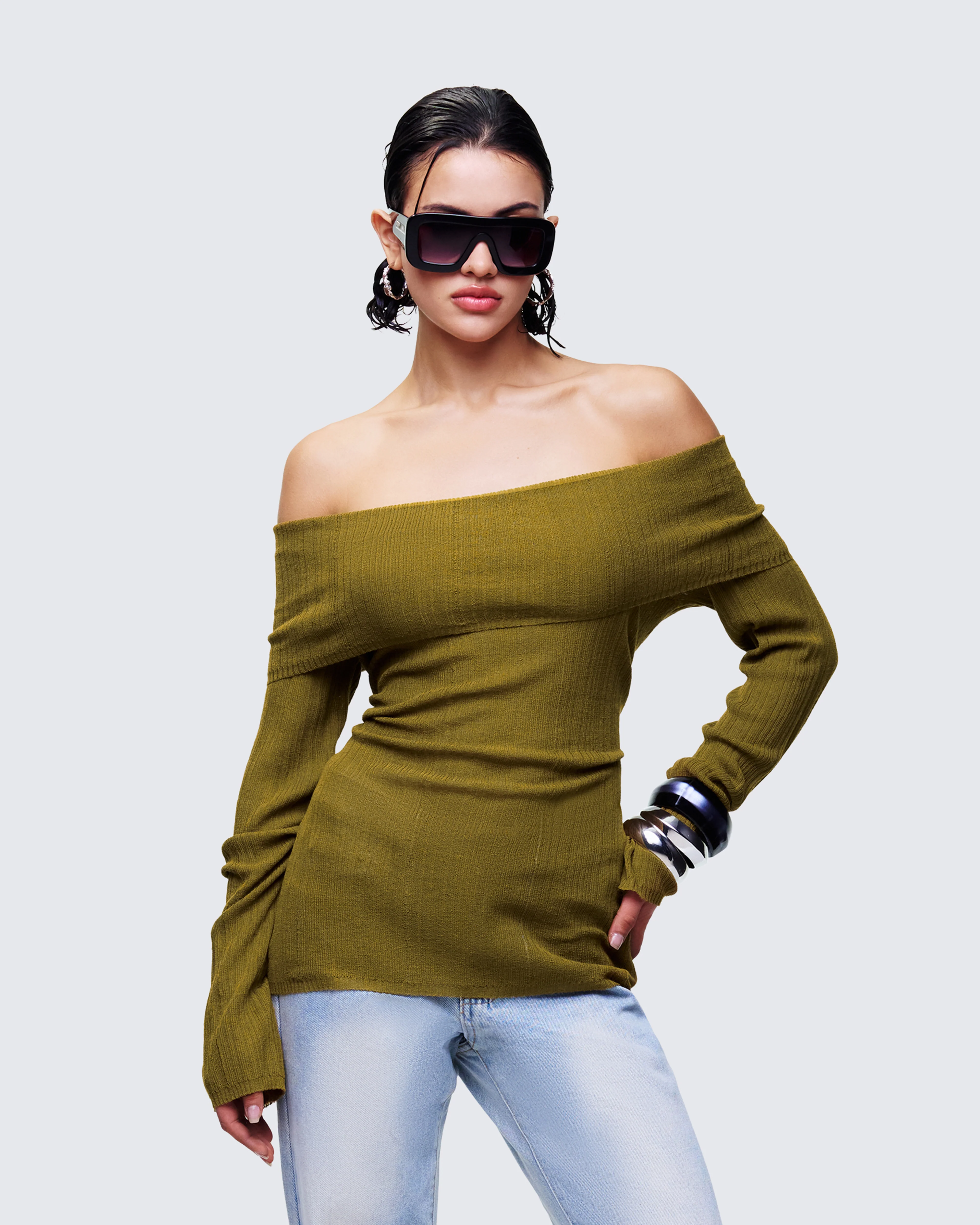 Arlina Khaki Fine Knit Top - Image 3