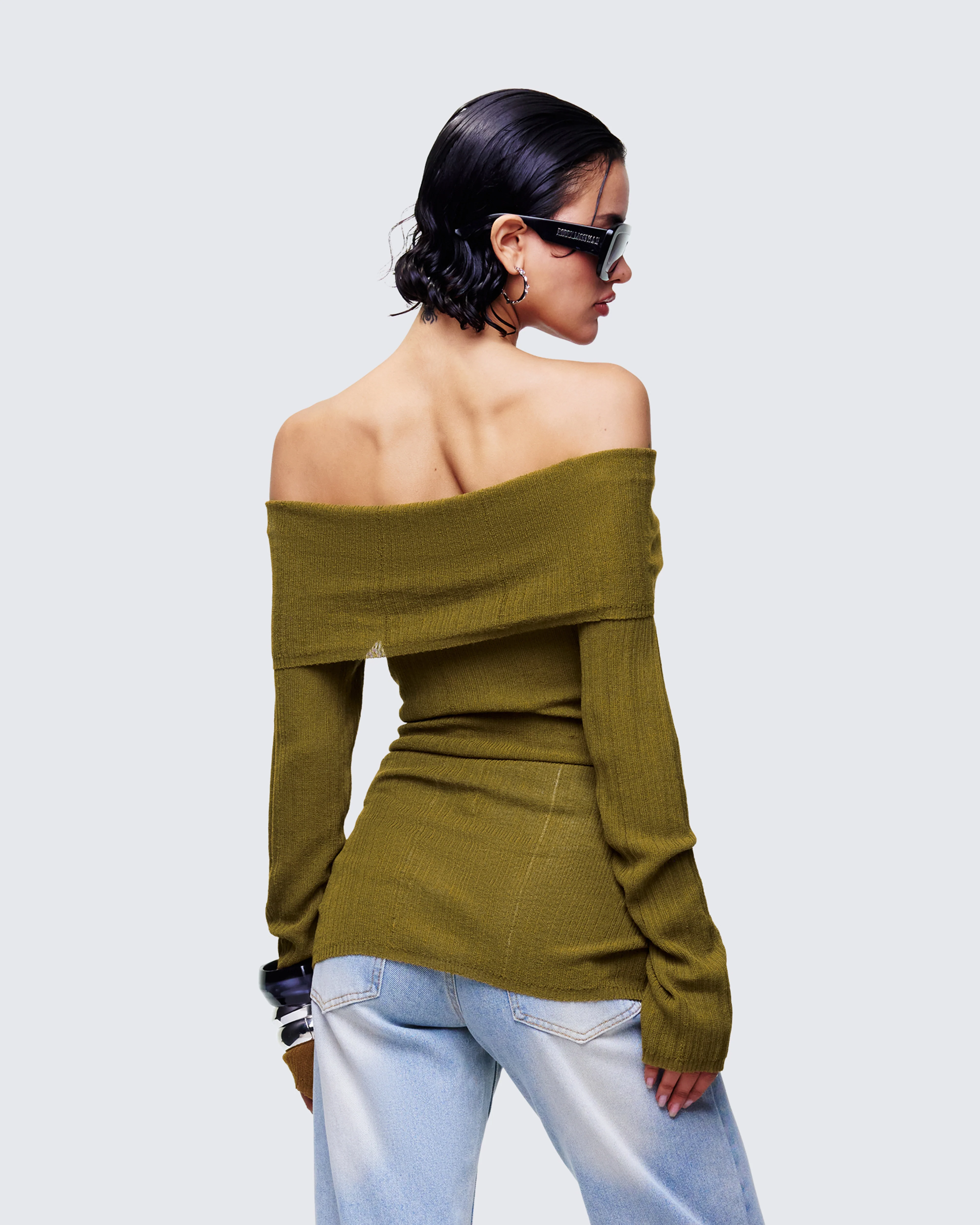 Arlina Khaki Fine Knit Top - Image 4