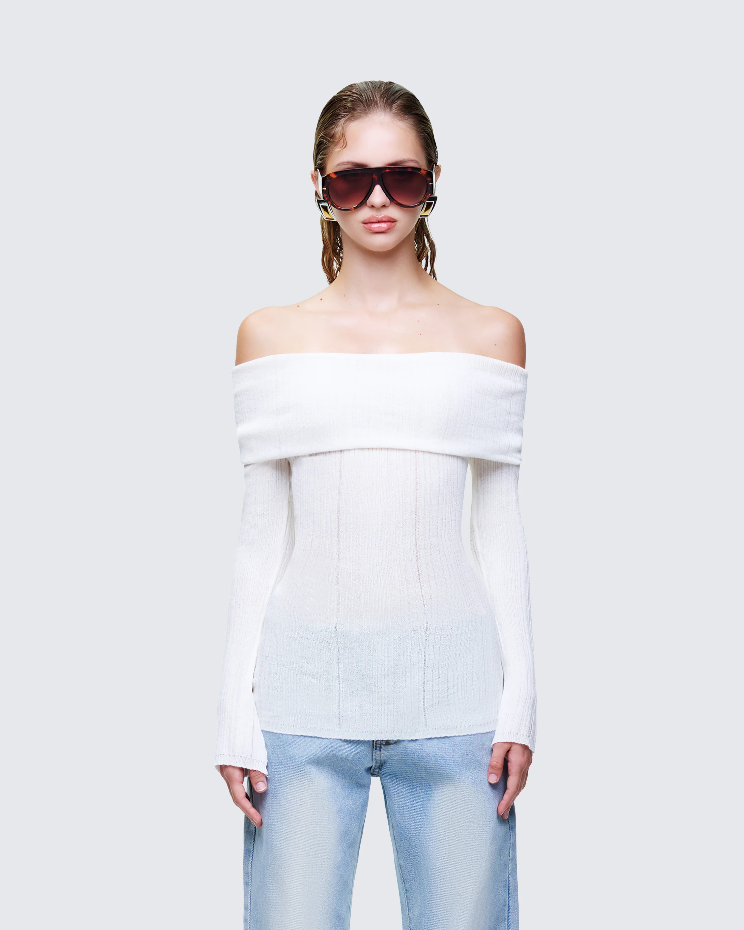 Arlina White Fine Knit Top - Image 2