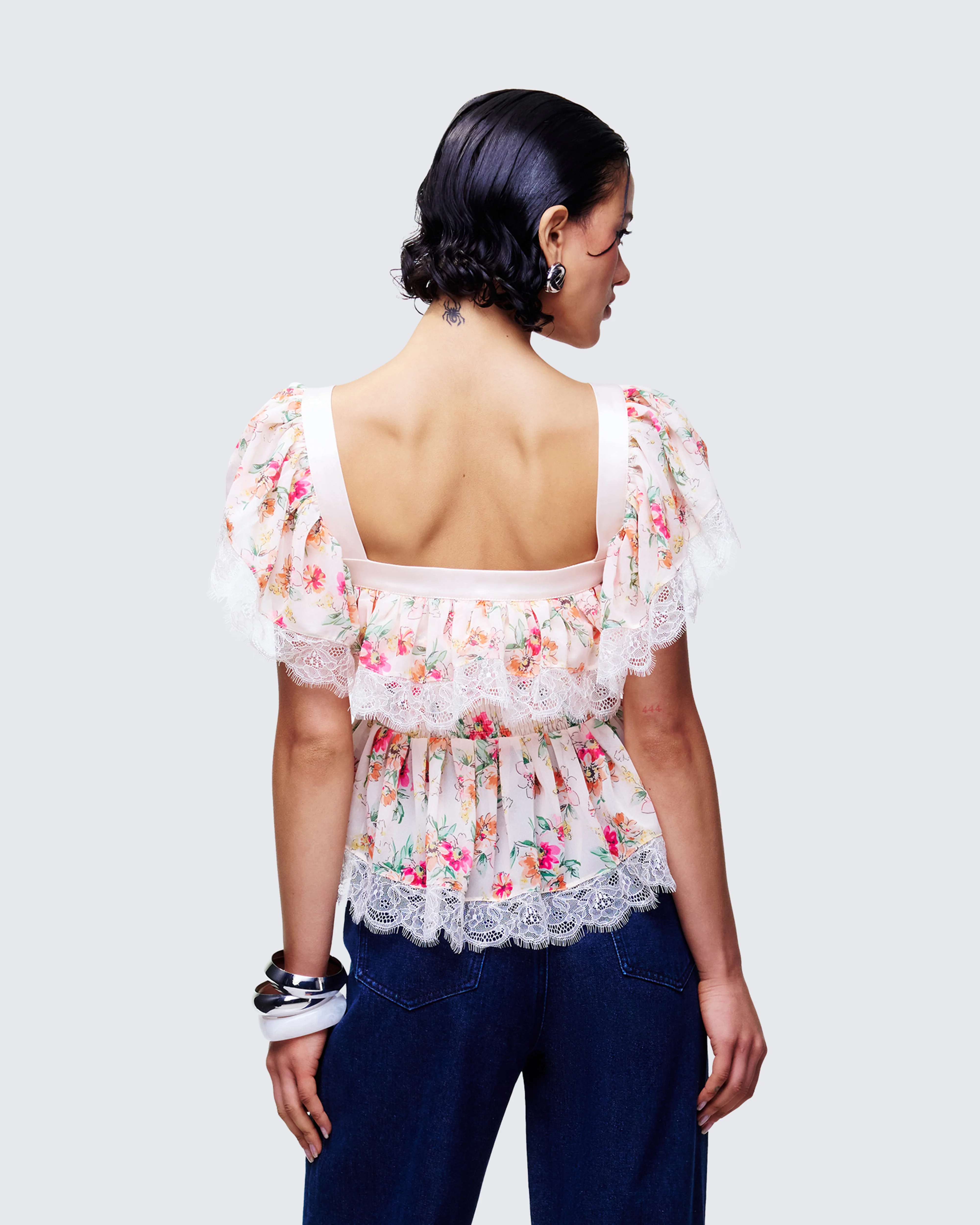 Aroa Ivory Floral Print Peplum Top - Image 4