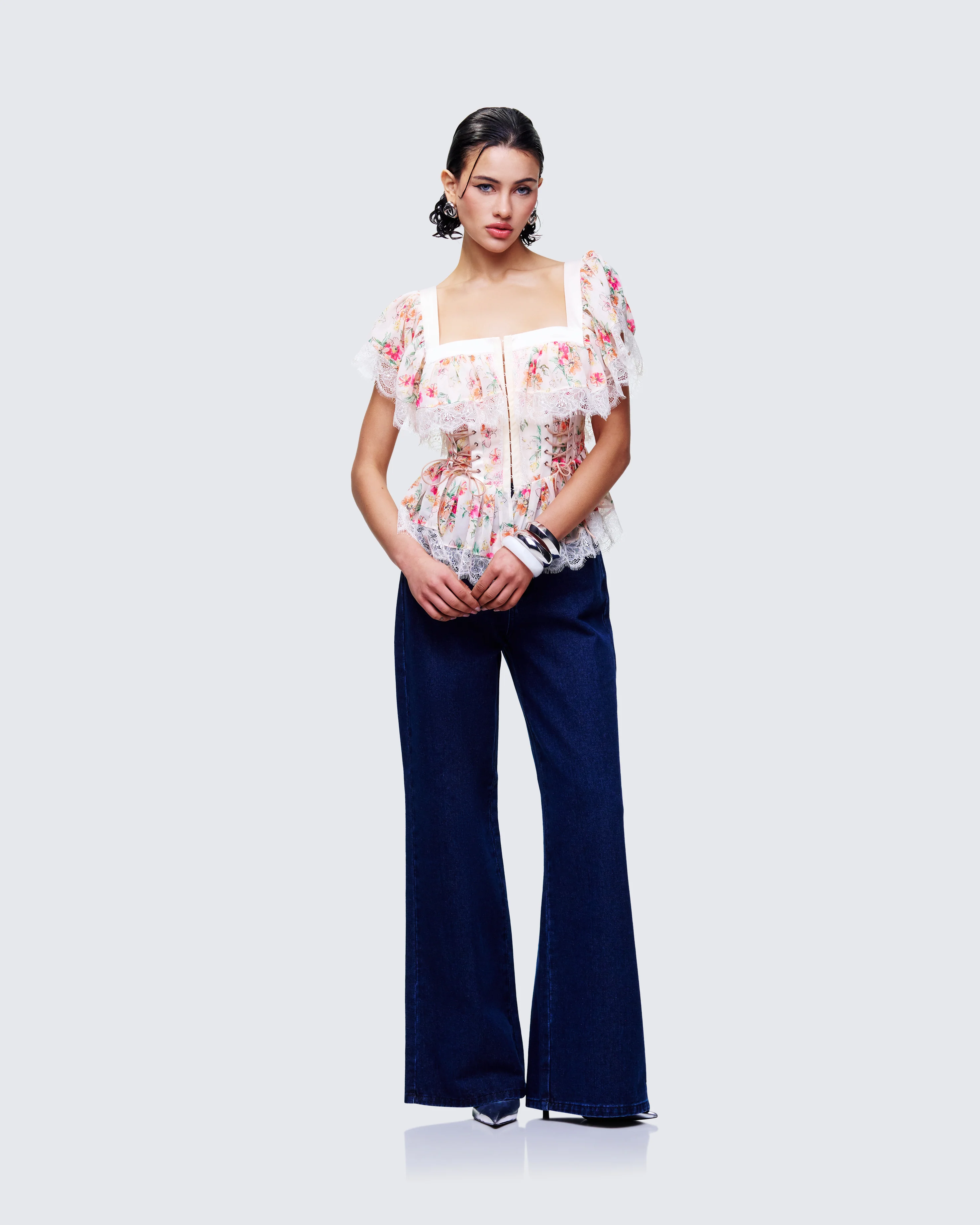 Aroa Ivory Floral Print Peplum Top - Image 5