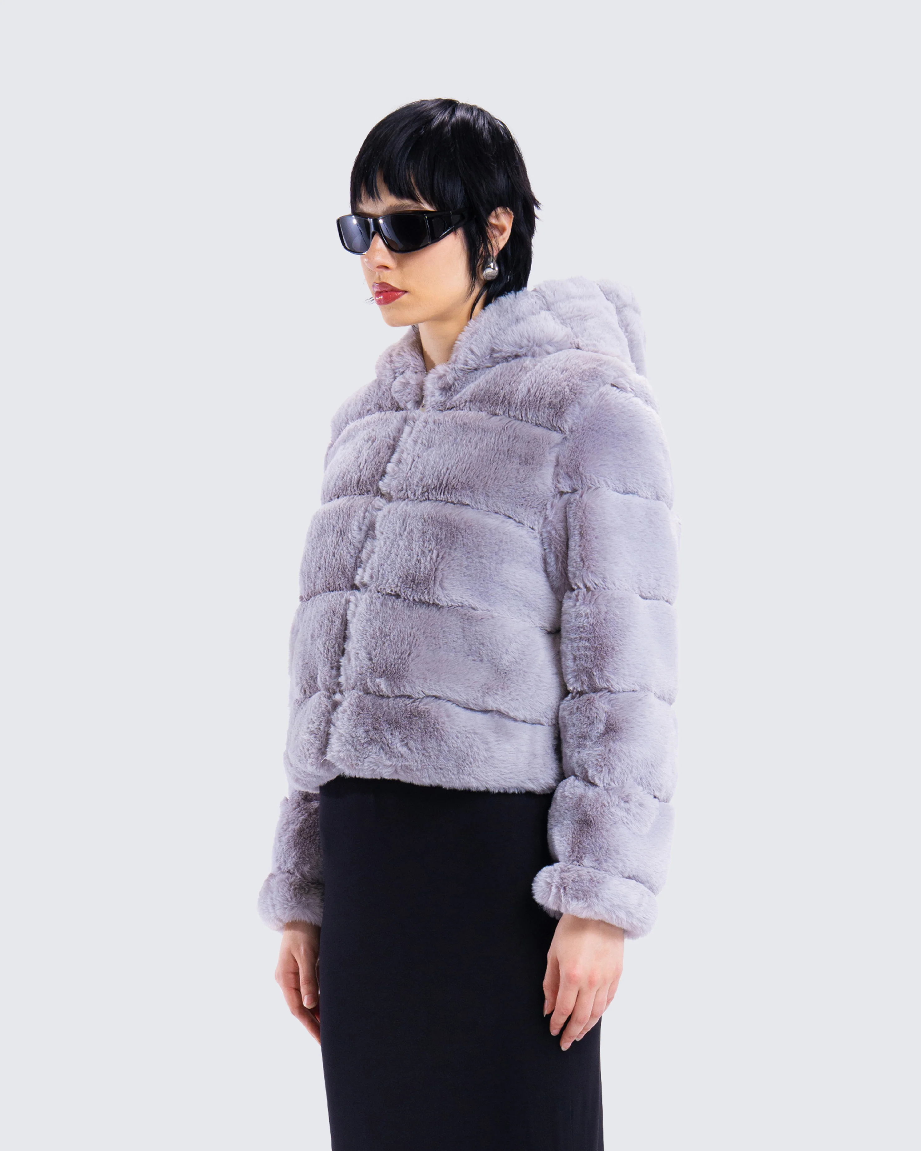 Aspen Grey Faux Fur Hooded Jacket - Image 5