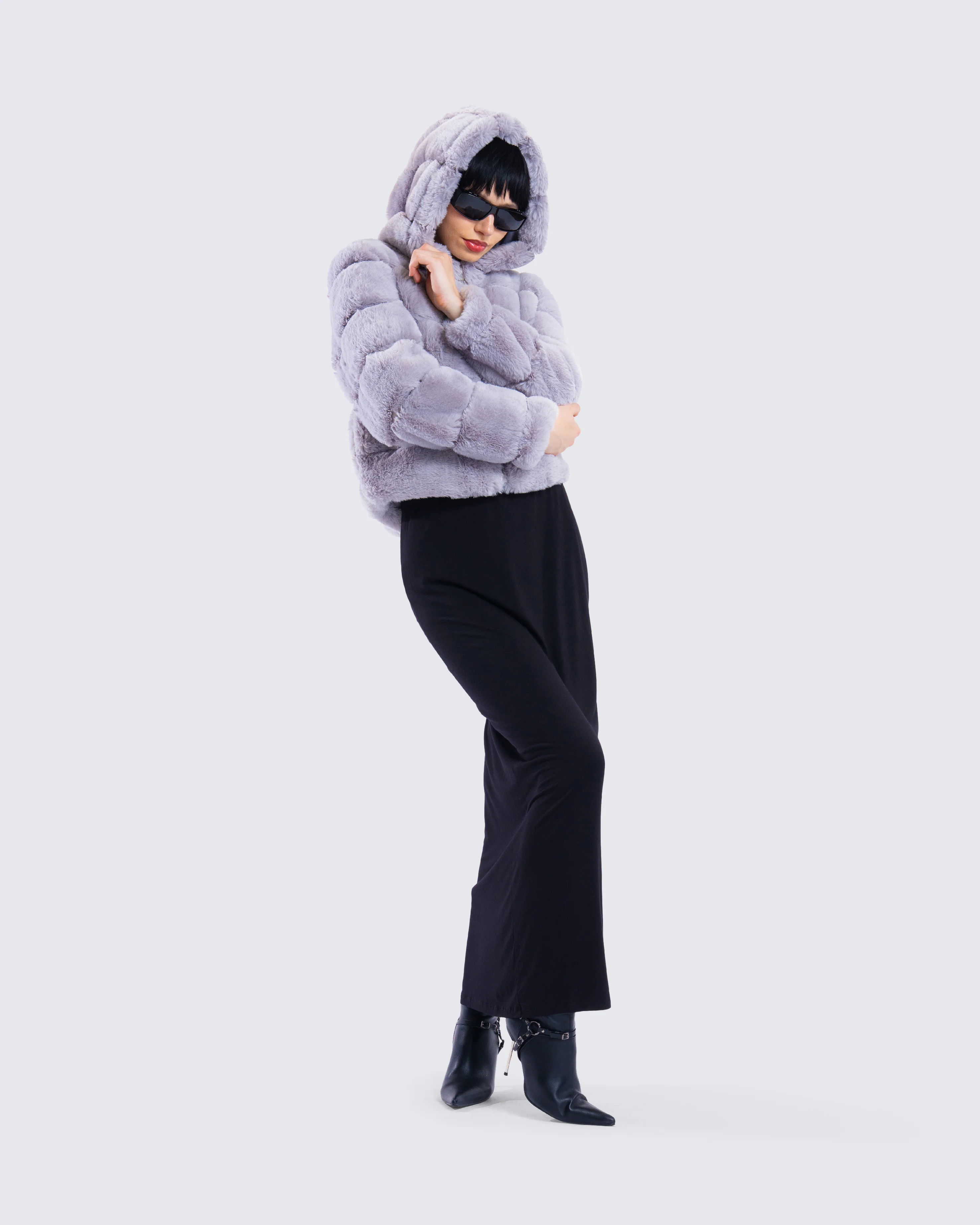 Aspen Grey Faux Fur Hooded Jacket - Image 9