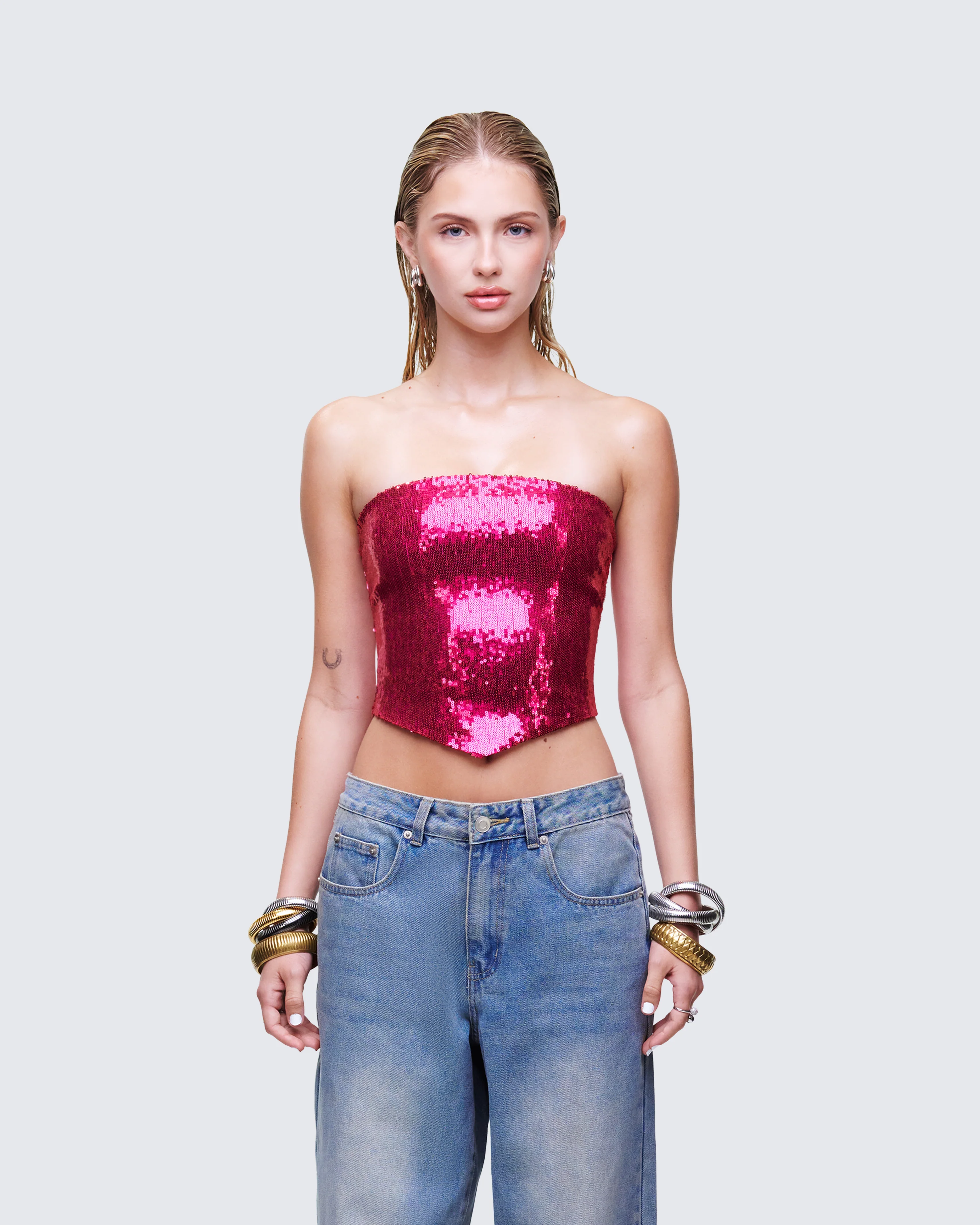 Astraia Pink Sequin Bandeau Top - Image 2