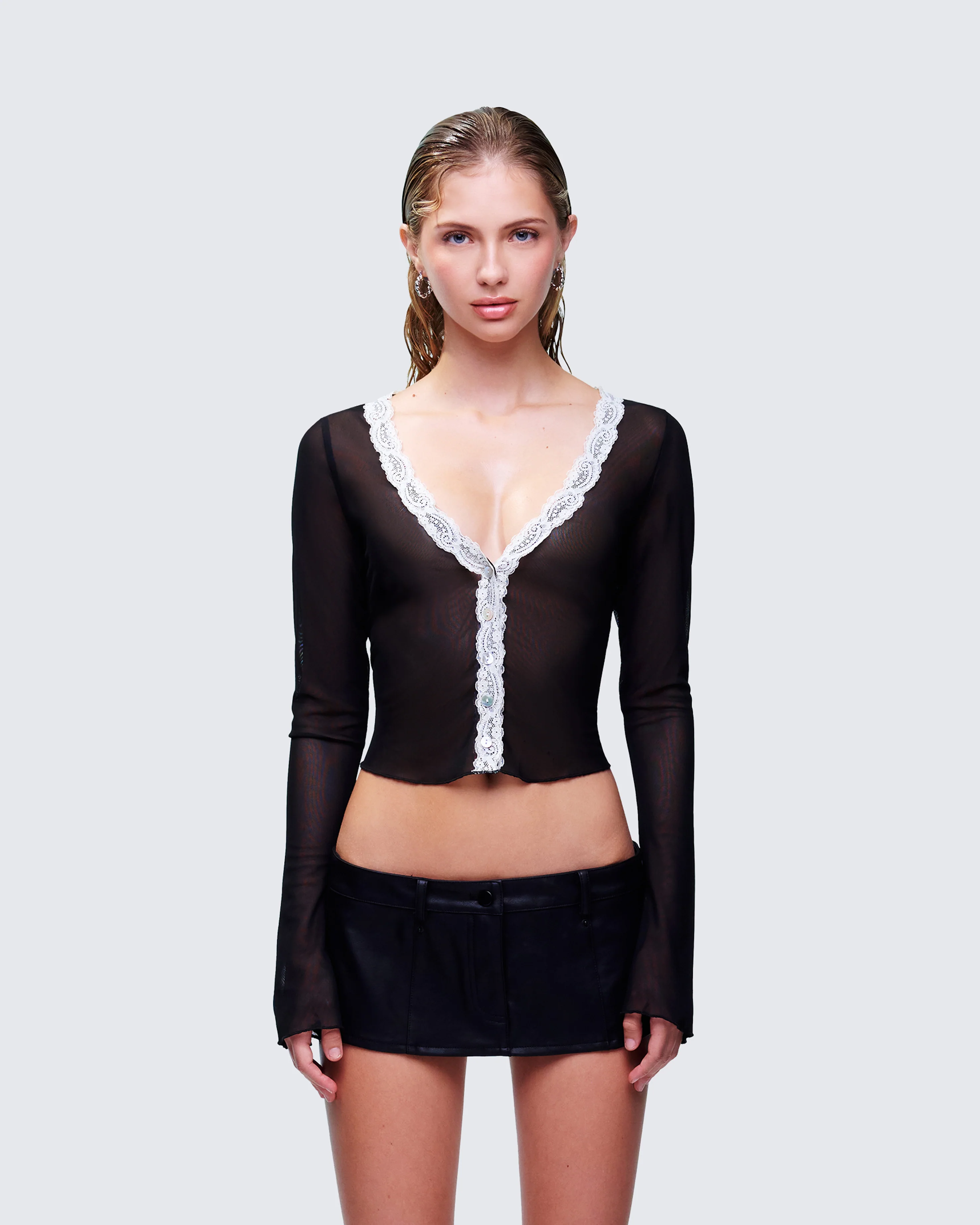 Aurelia Black Long Sleeve Mesh Top - Image 2
