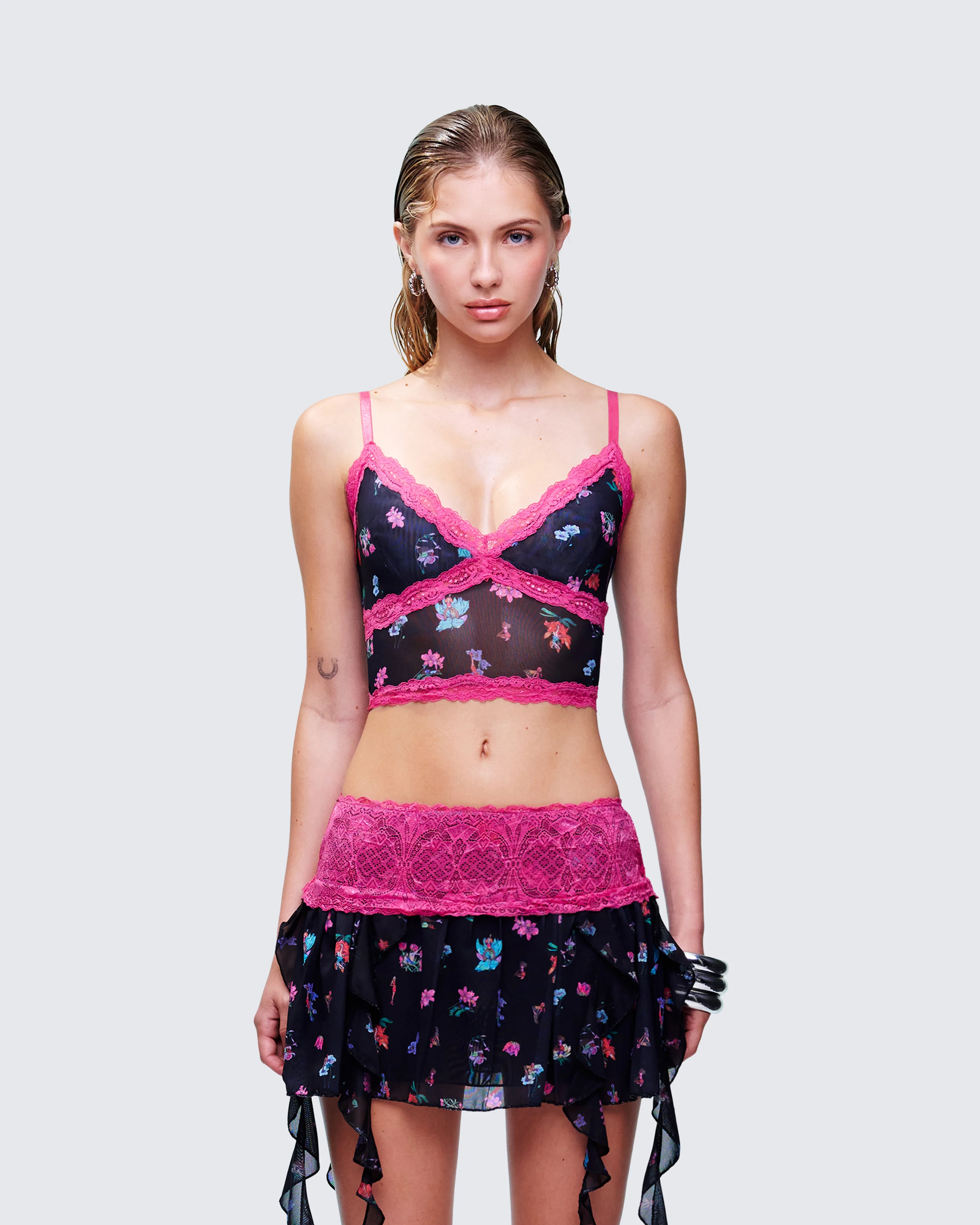 Aurelia Black Printed Mesh Cami - Image 2