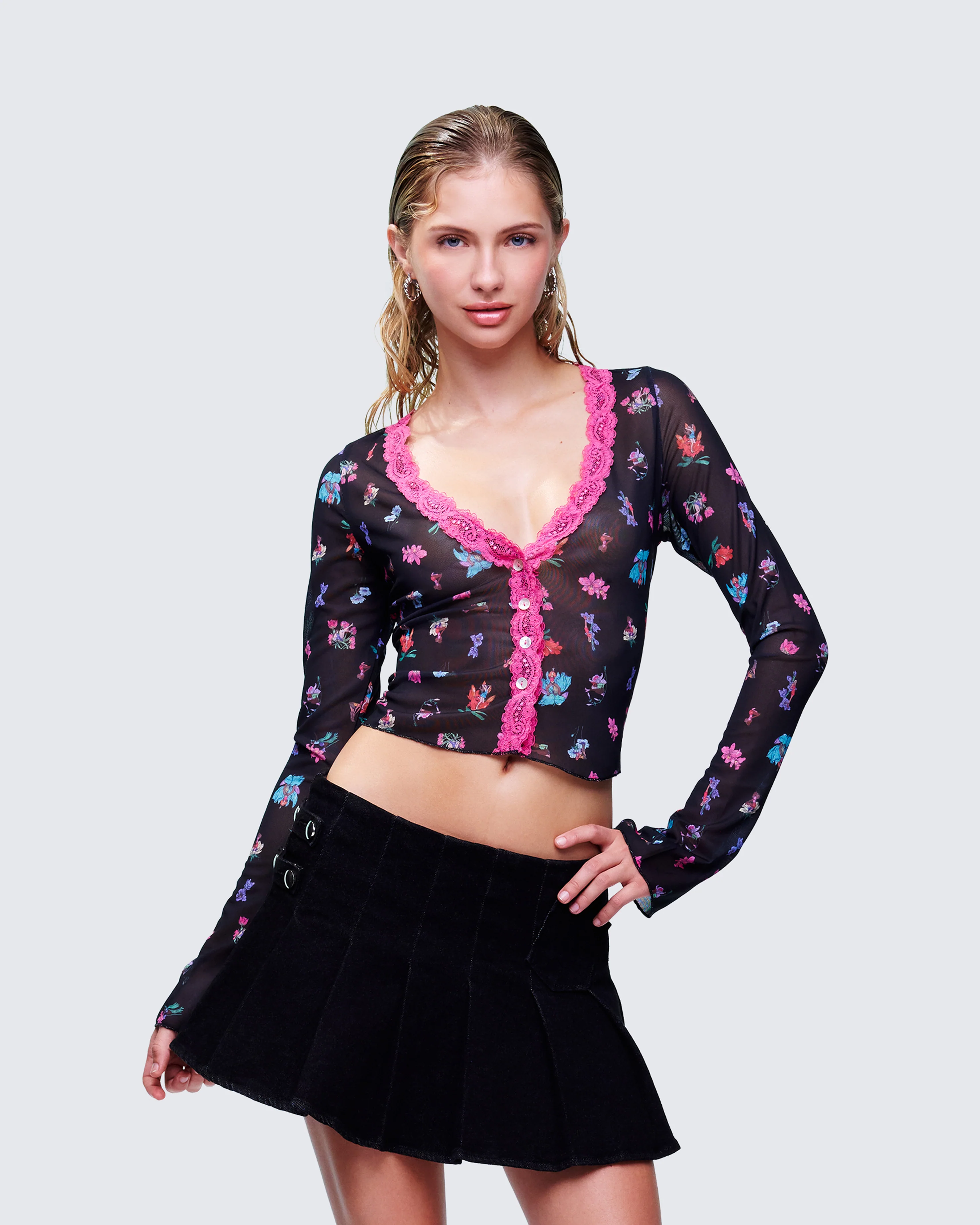 Aurelia Black Printed Mesh Top - Image 3