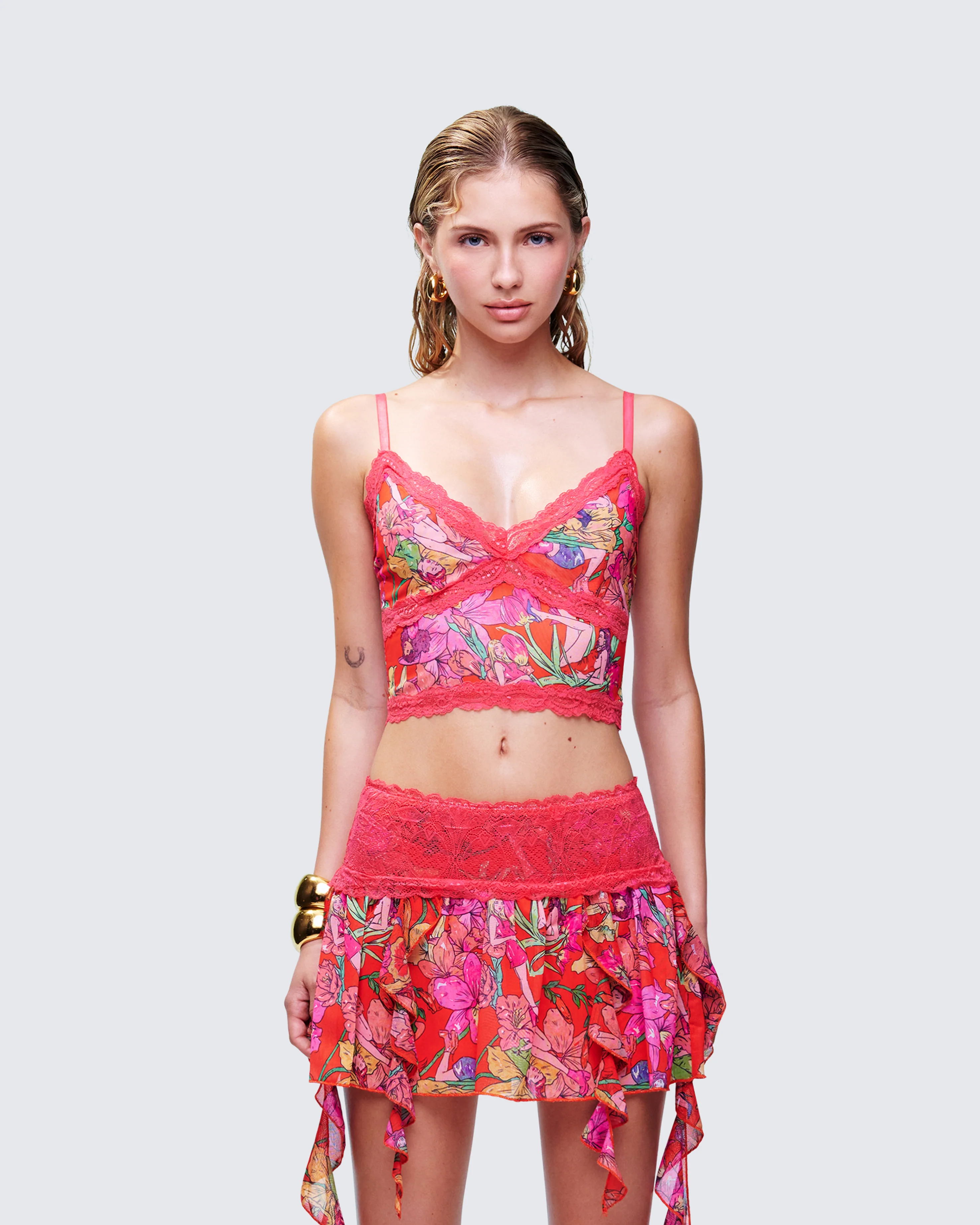 Aurelia Orange Printed Mesh Cami - Image 2
