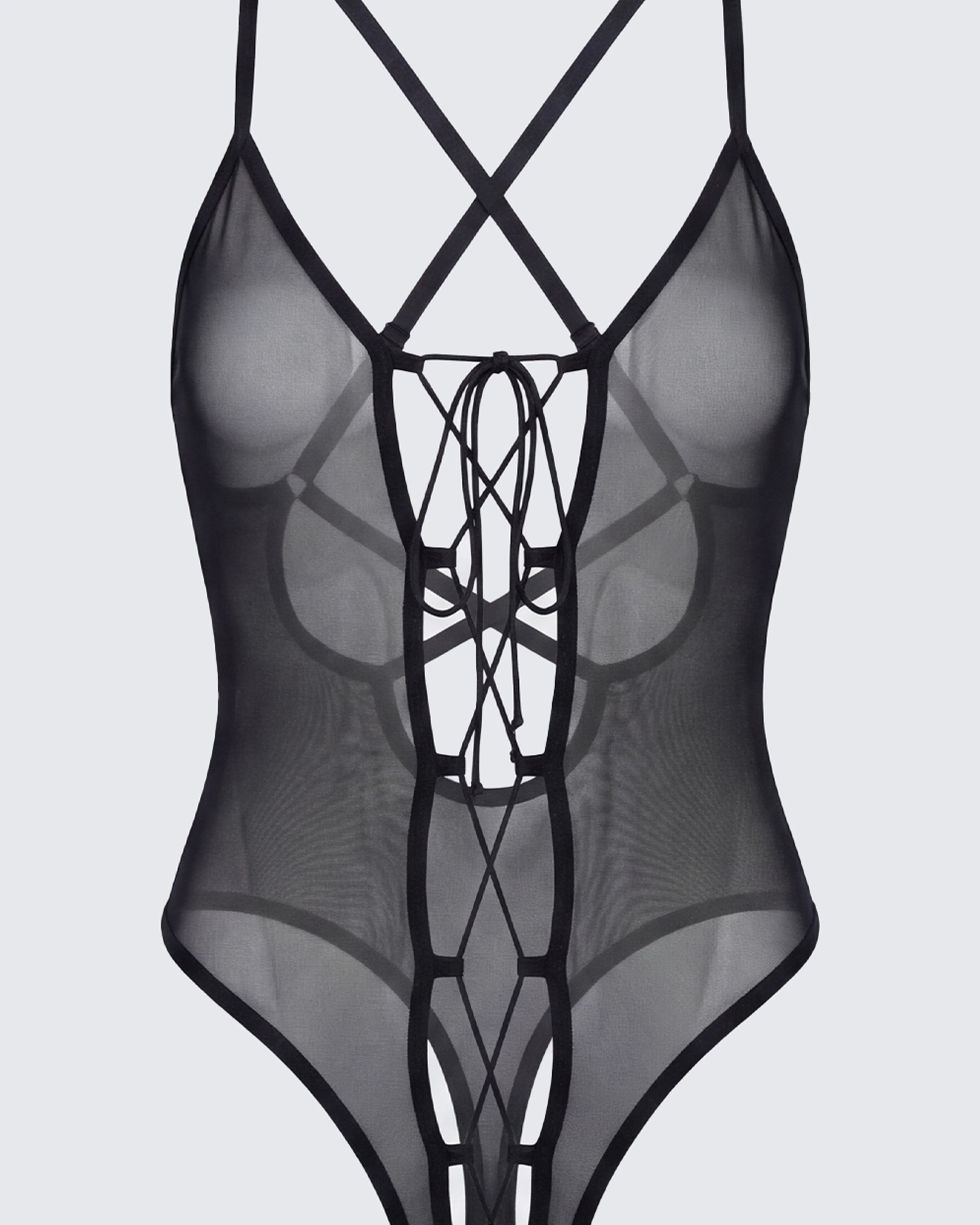 Autumn Black Mesh Lace Up Bodysuit - Image 2