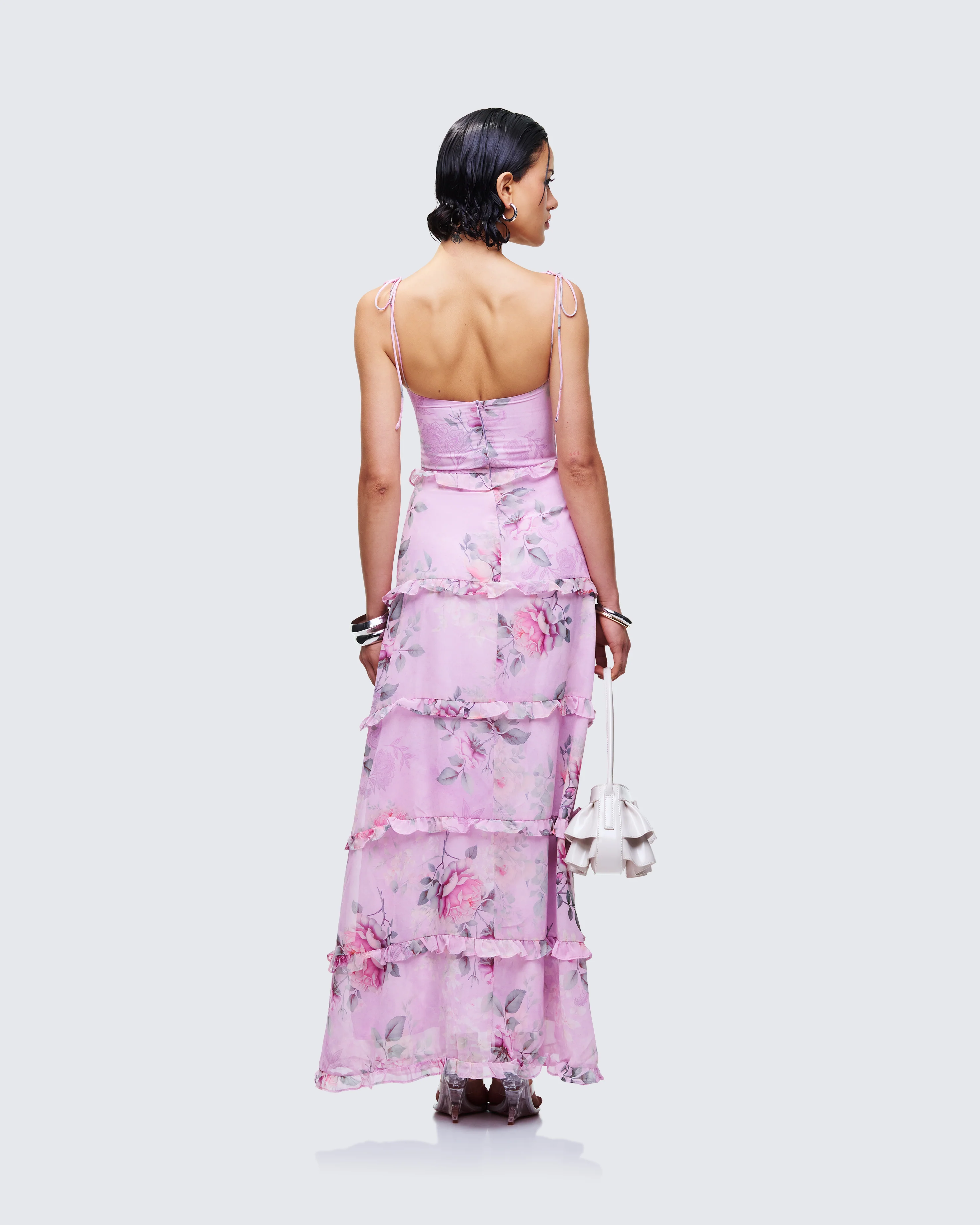 Aven Multi Printed Satin Ruffle Maxi Dress - Image 5