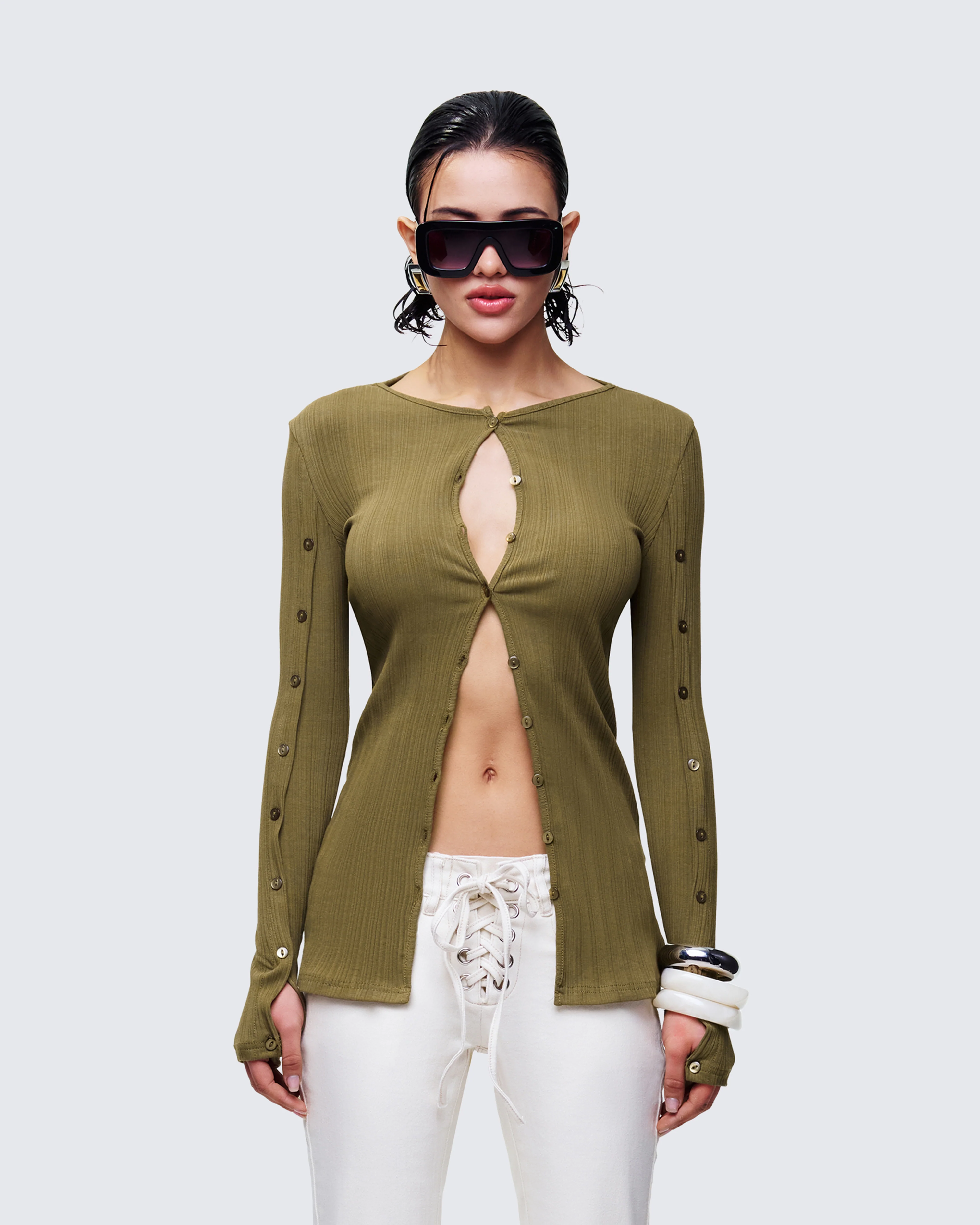 Aven Olive Texture Button Up Shirt - Image 2