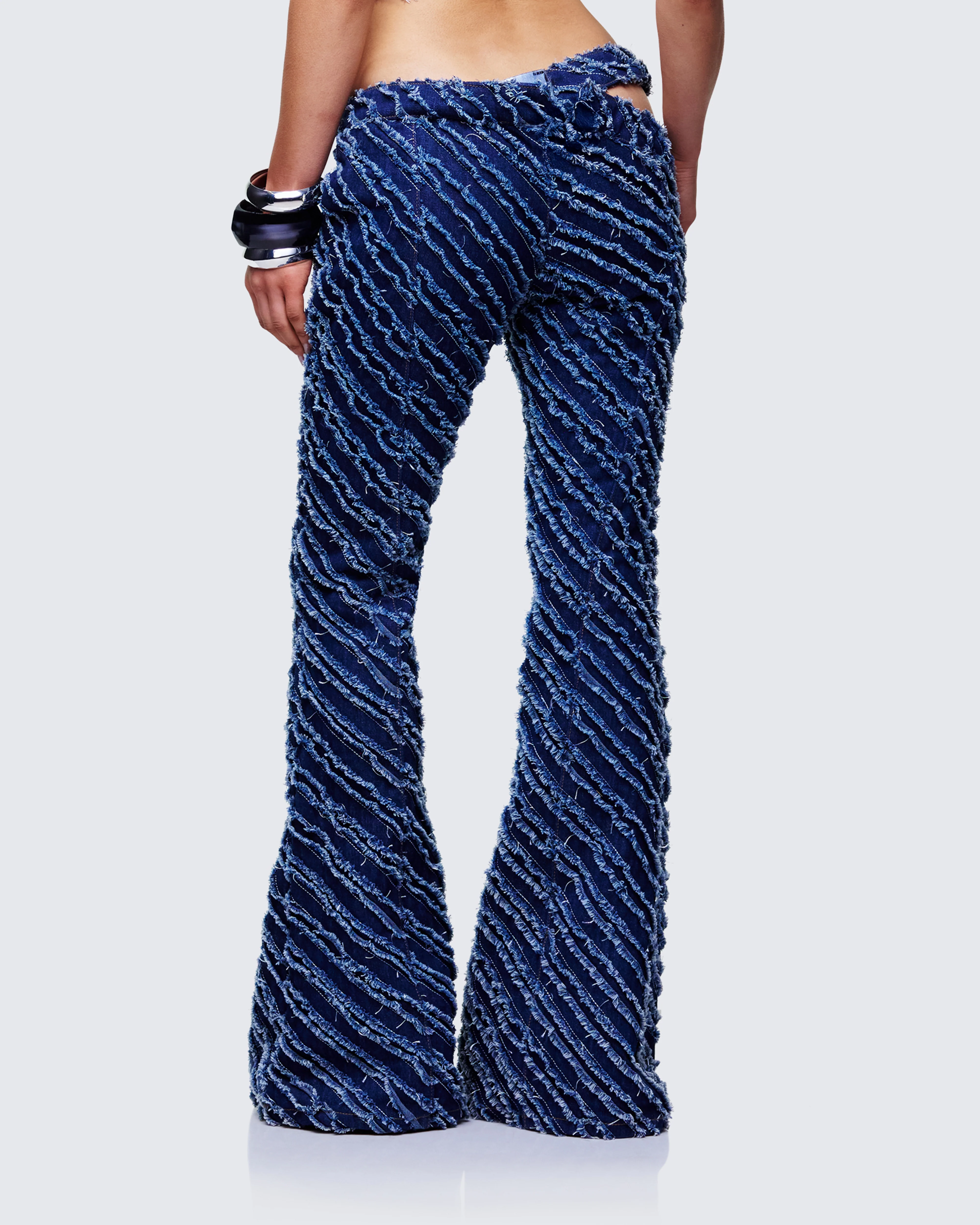 Aviv Blue Denim Studded Flared Jeans - Image 4