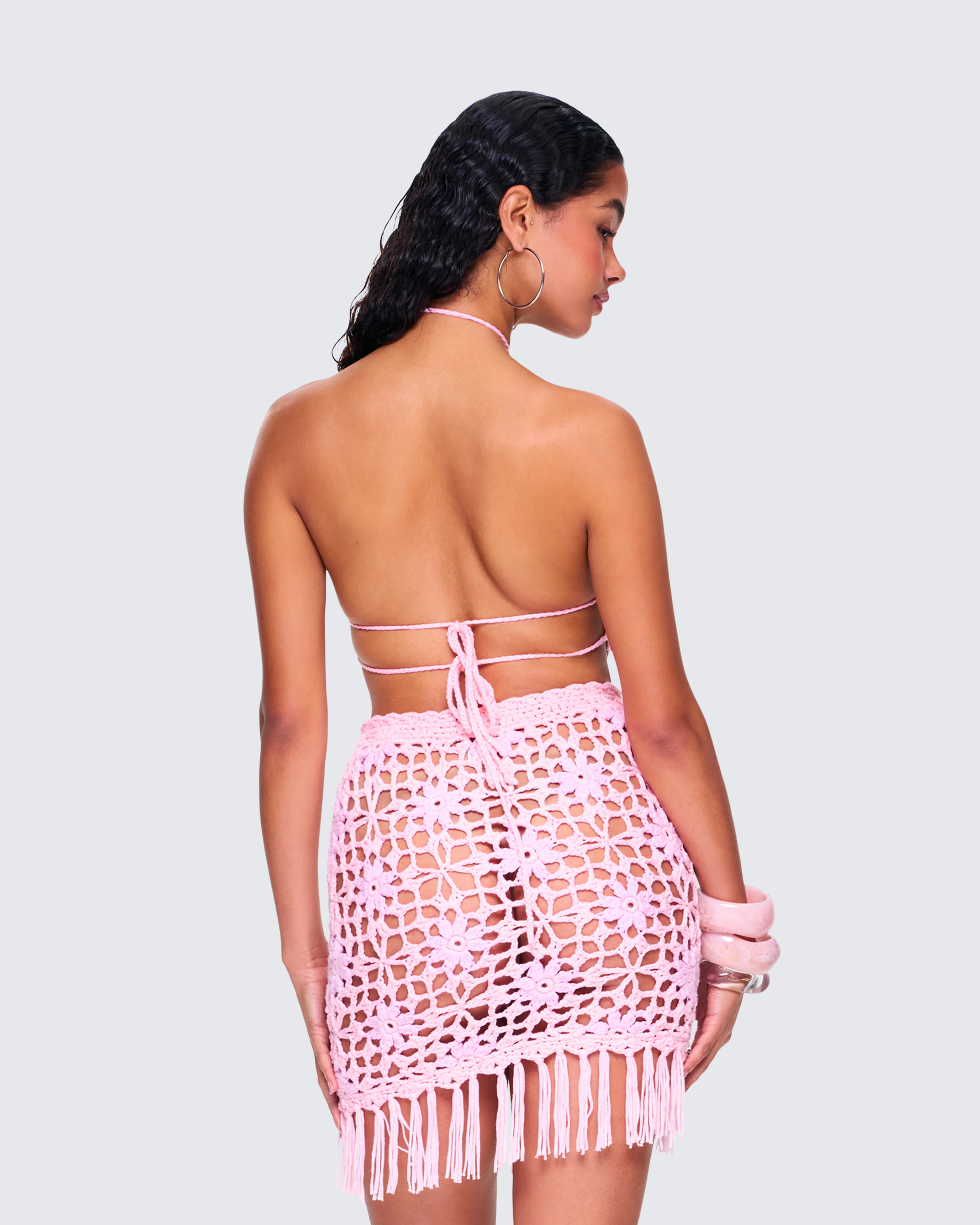 Aya Pink Floral Crochet Halter Top - Image 7