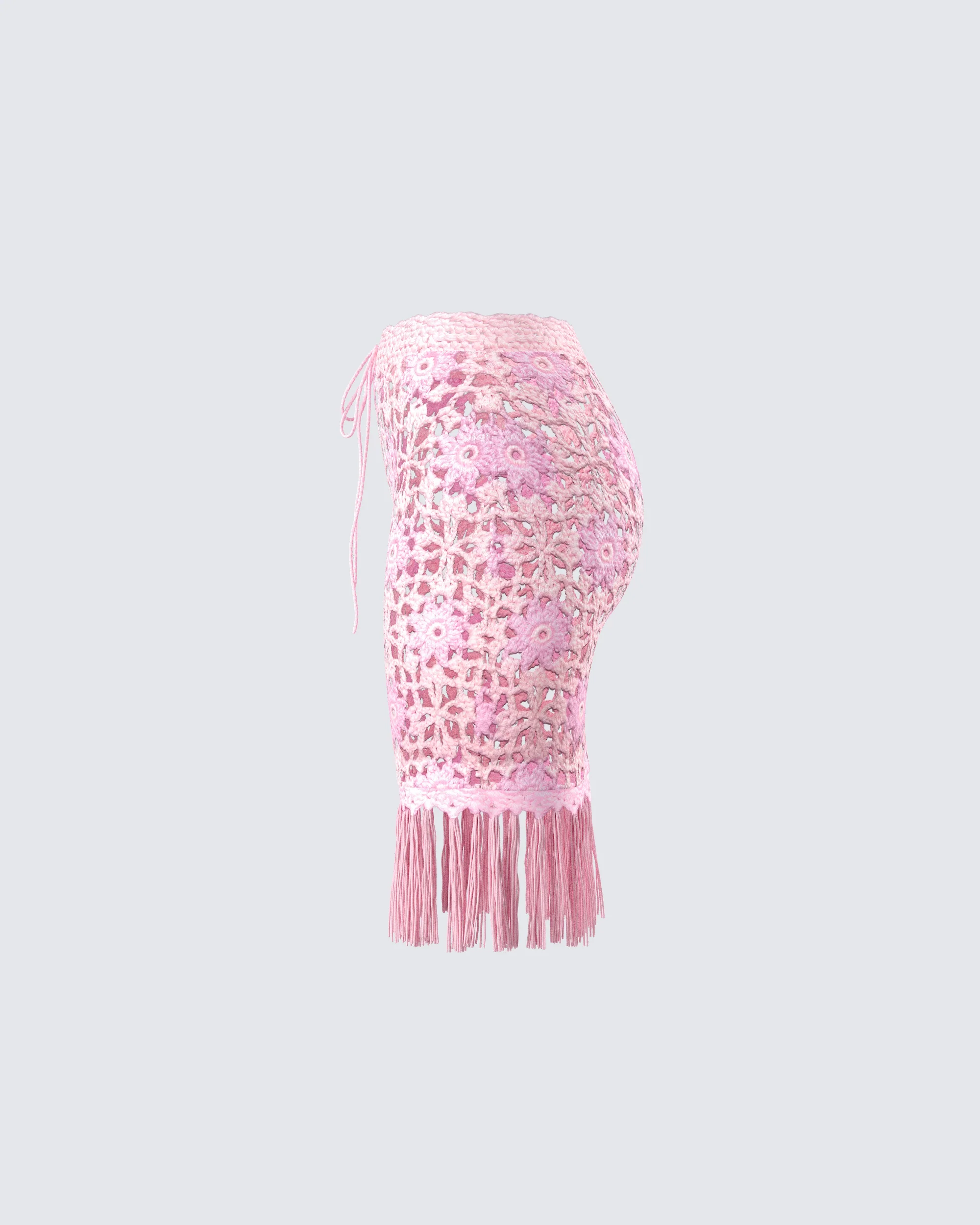 Aya Pink Floral Crochet Mini Skirt - Image 2