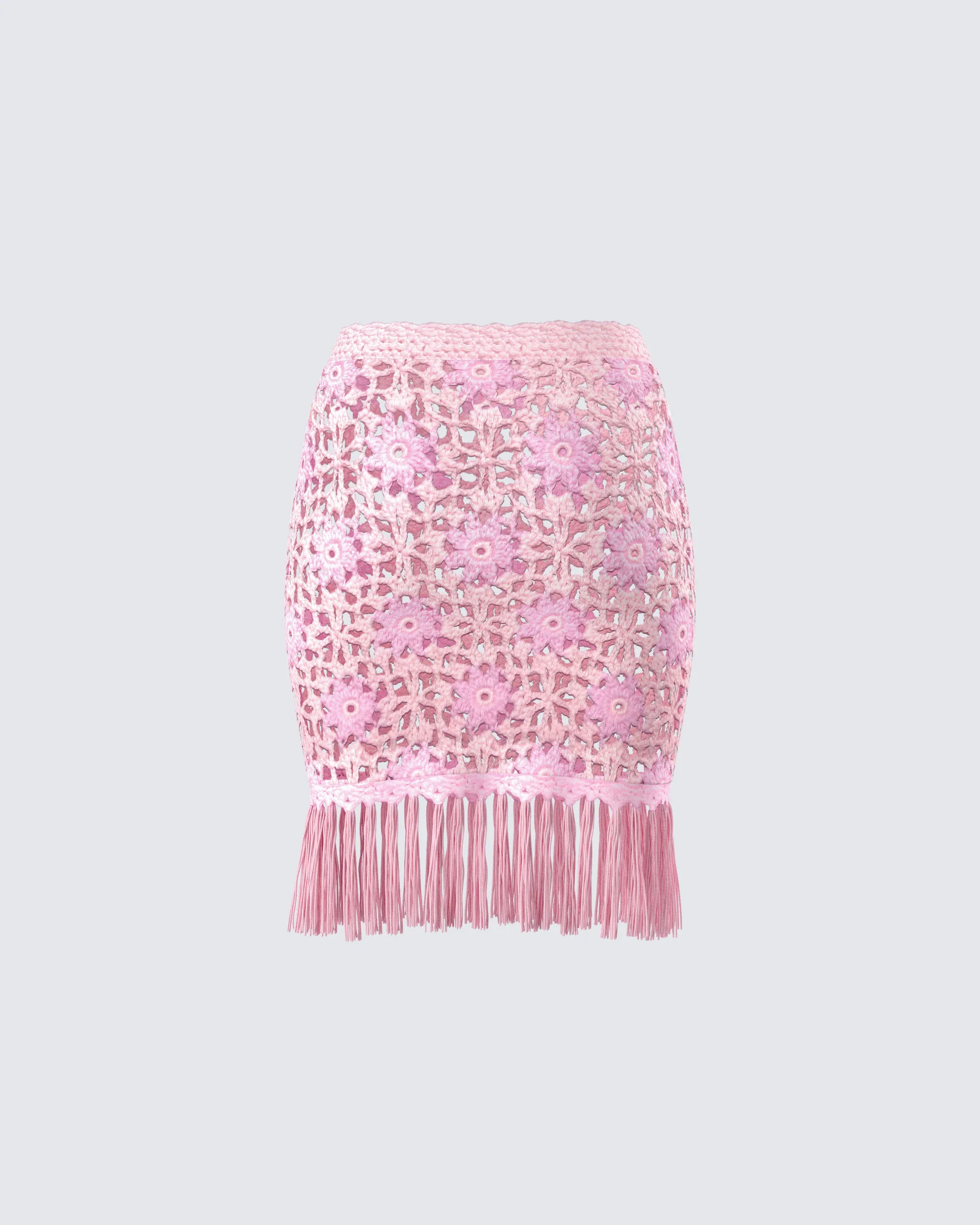 Aya Pink Floral Crochet Mini Skirt - Image 3