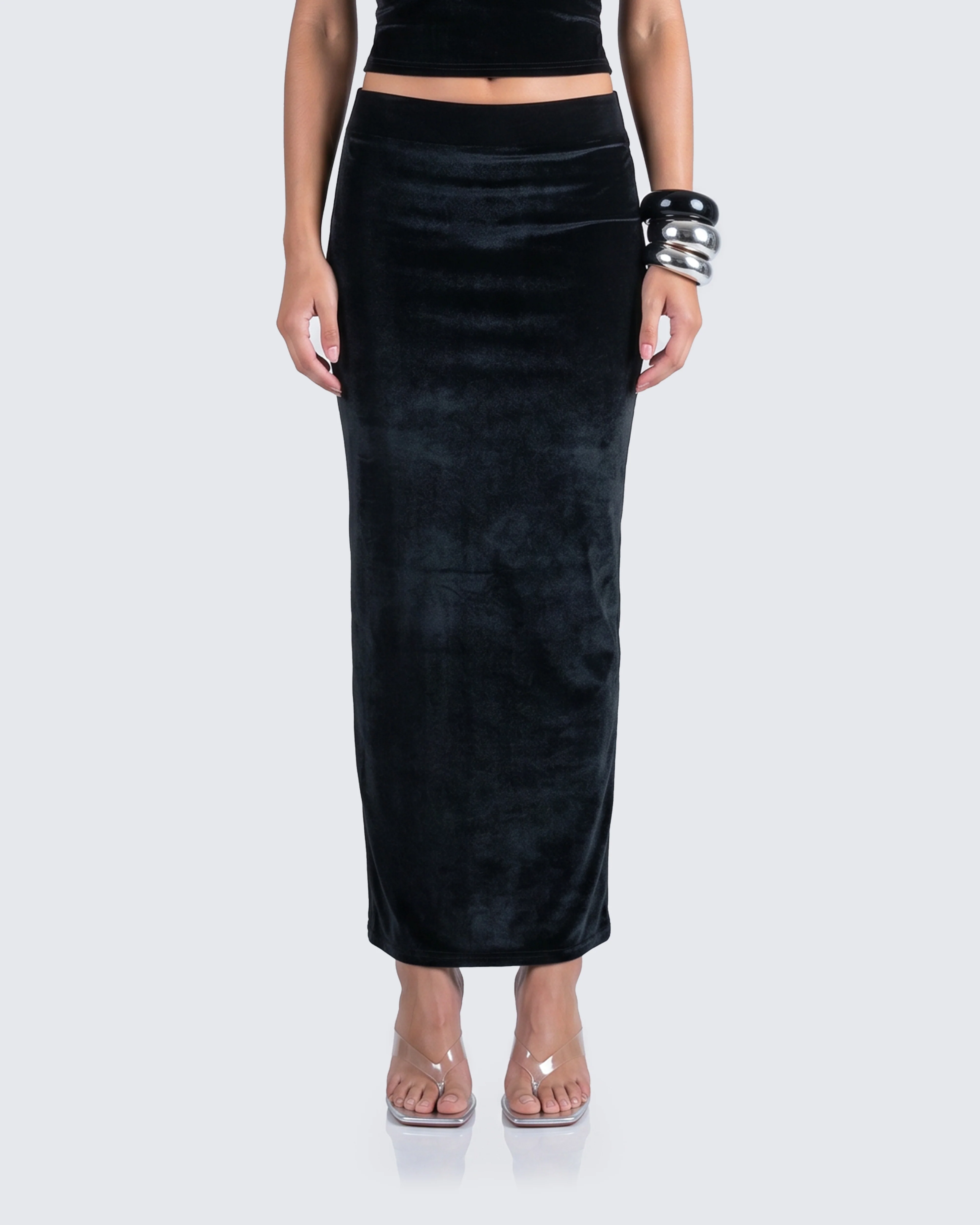 Ayla Black Velvet Maxi Skirt - Image 3