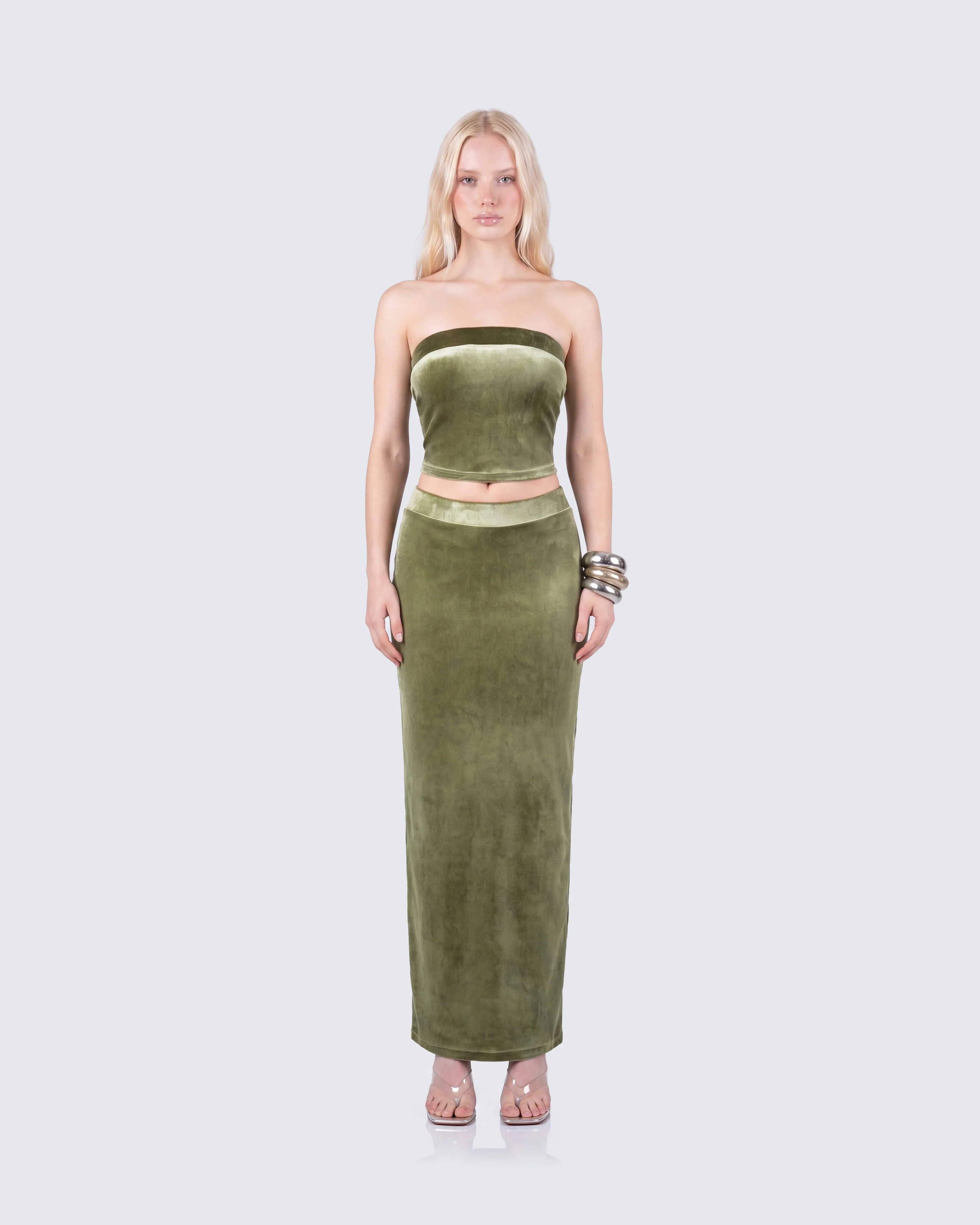 Ayla Olive Green Velvet Set - Image 3
