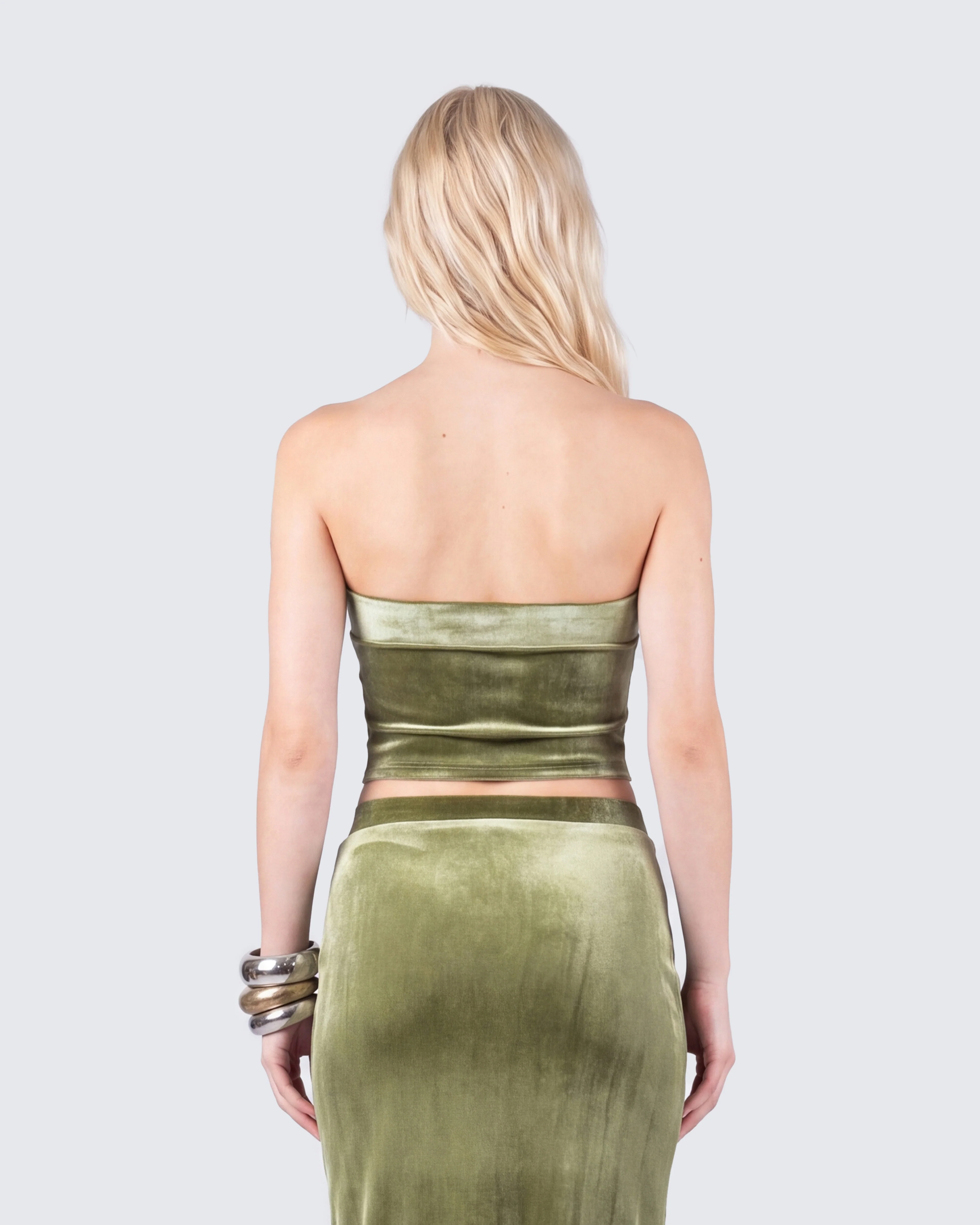 Ayla Olive Green Velvet Tube Top - Image 5
