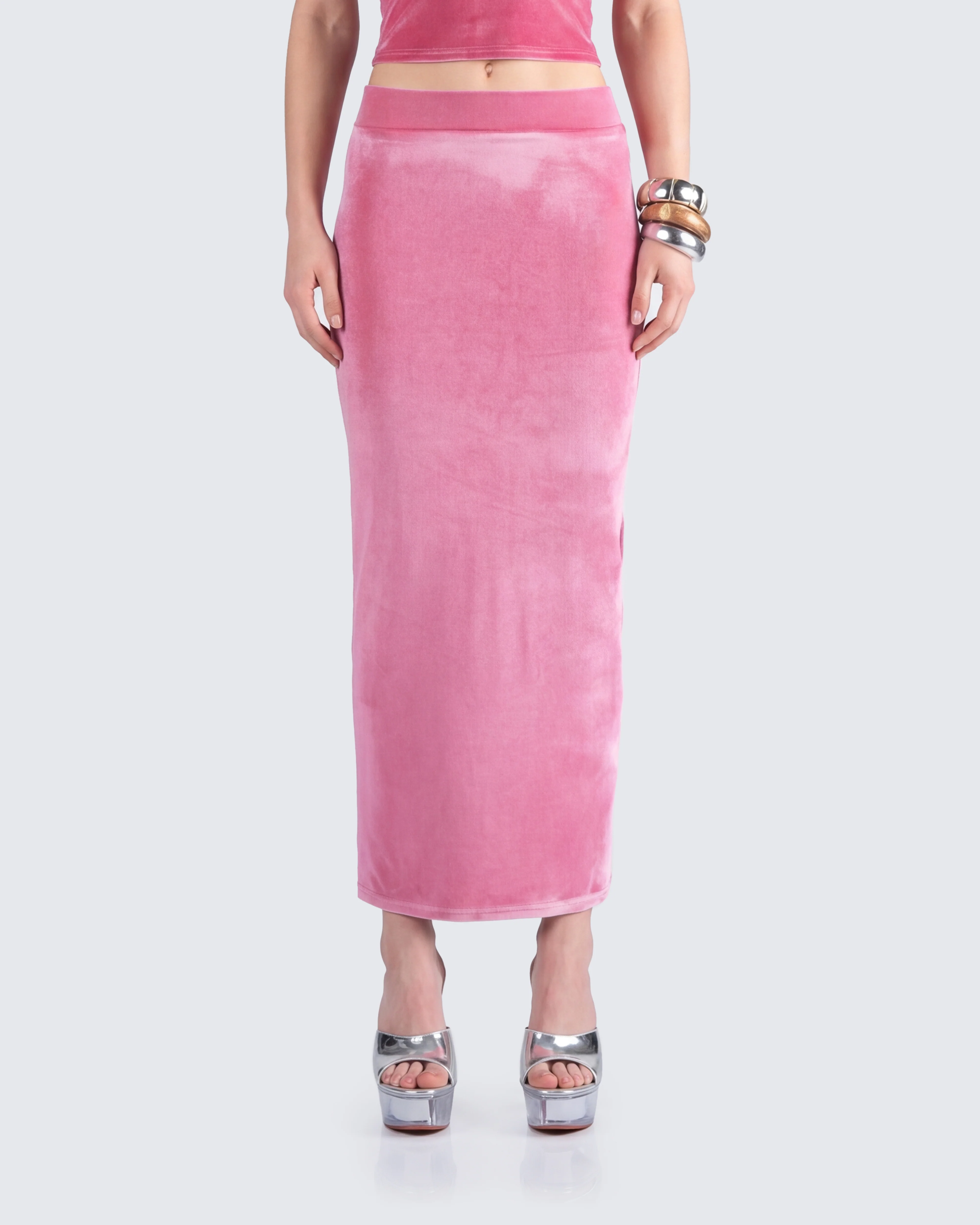 Ayla Pink Velvet Maxi Skirt - Image 3