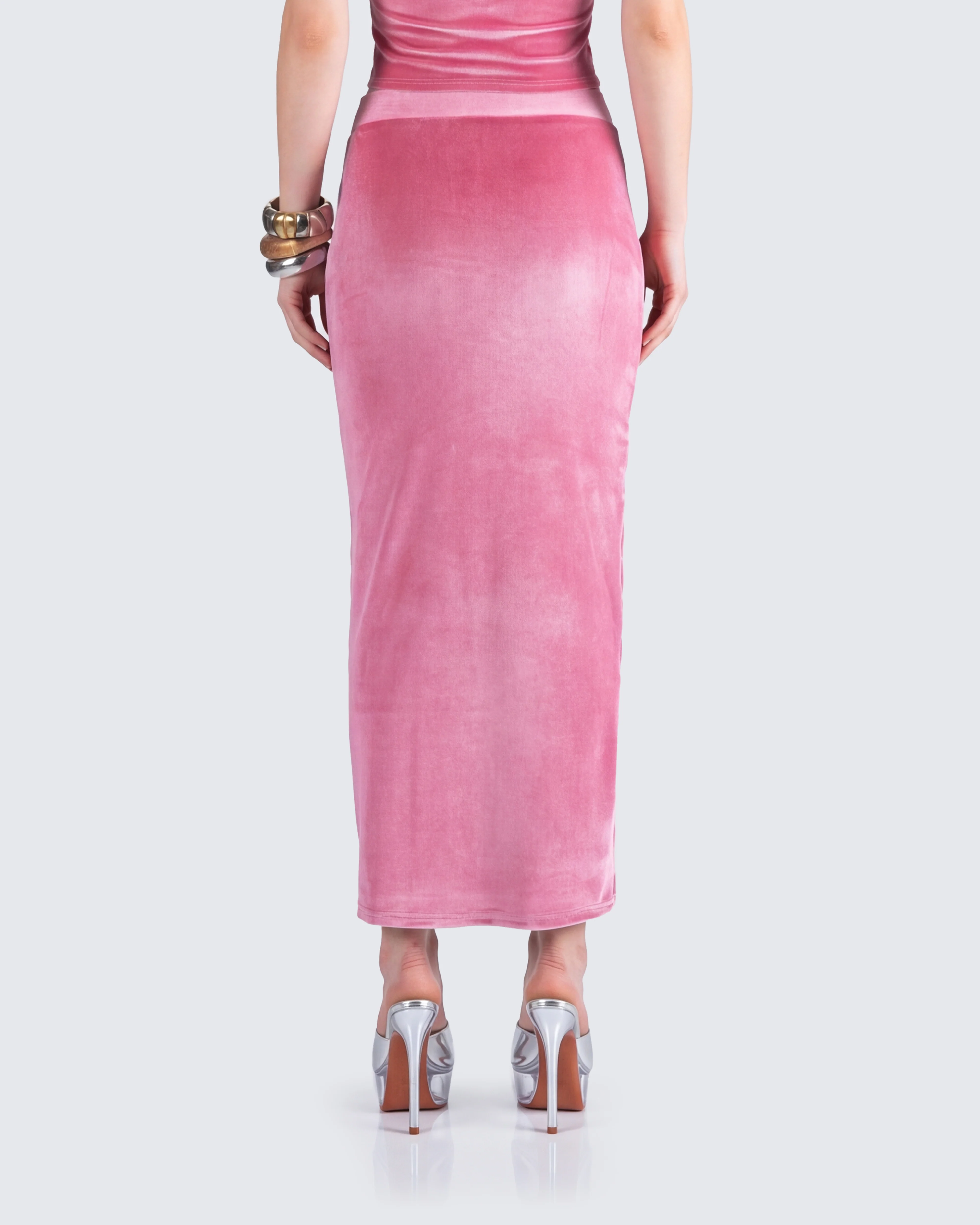 Ayla Pink Velvet Maxi Skirt - Image 5