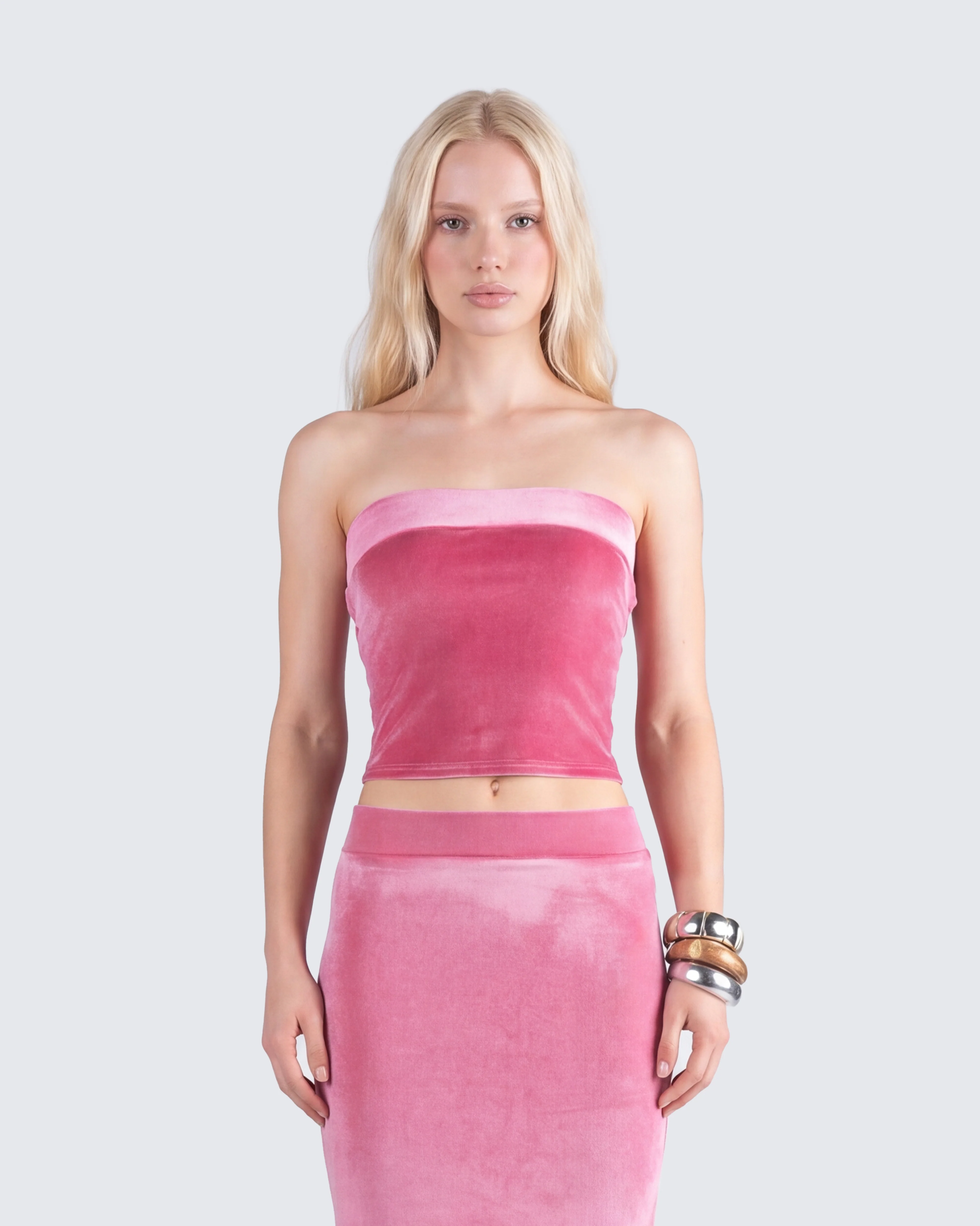 Ayla Pink Velvet Tube Top - Image 3