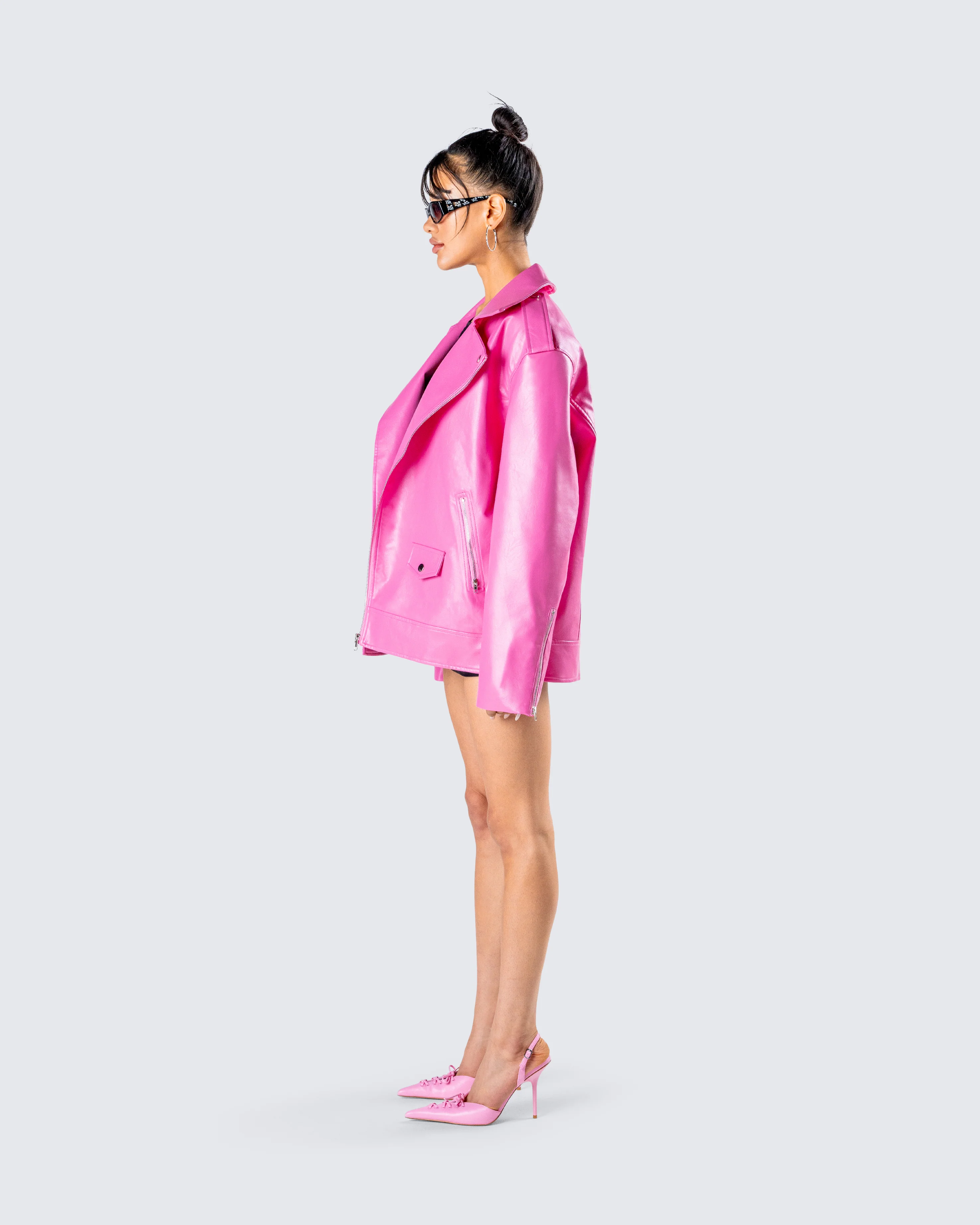 Ayse Pink Faux Leather Jacket - Image 6