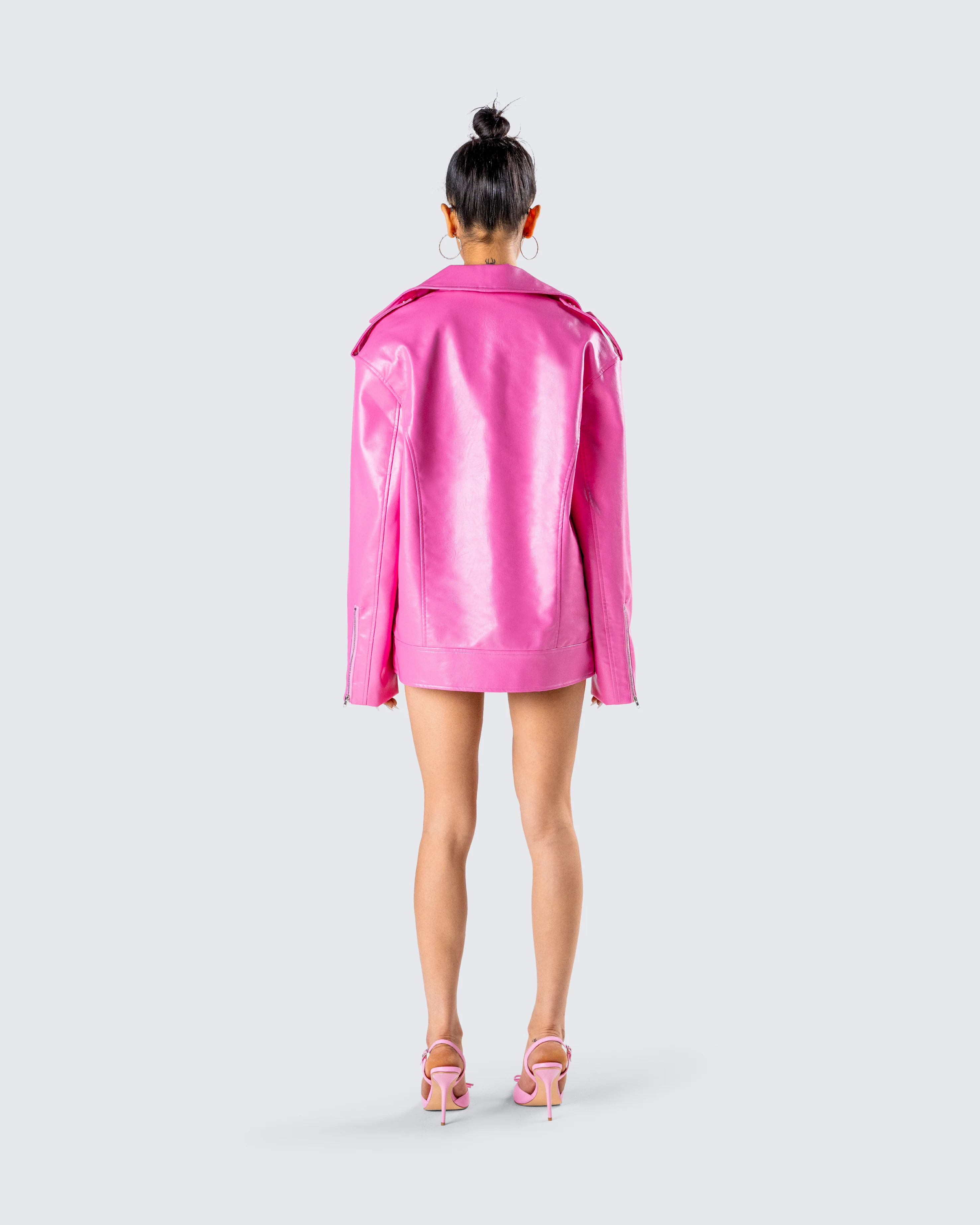 Ayse Pink Faux Leather Jacket - Image 7