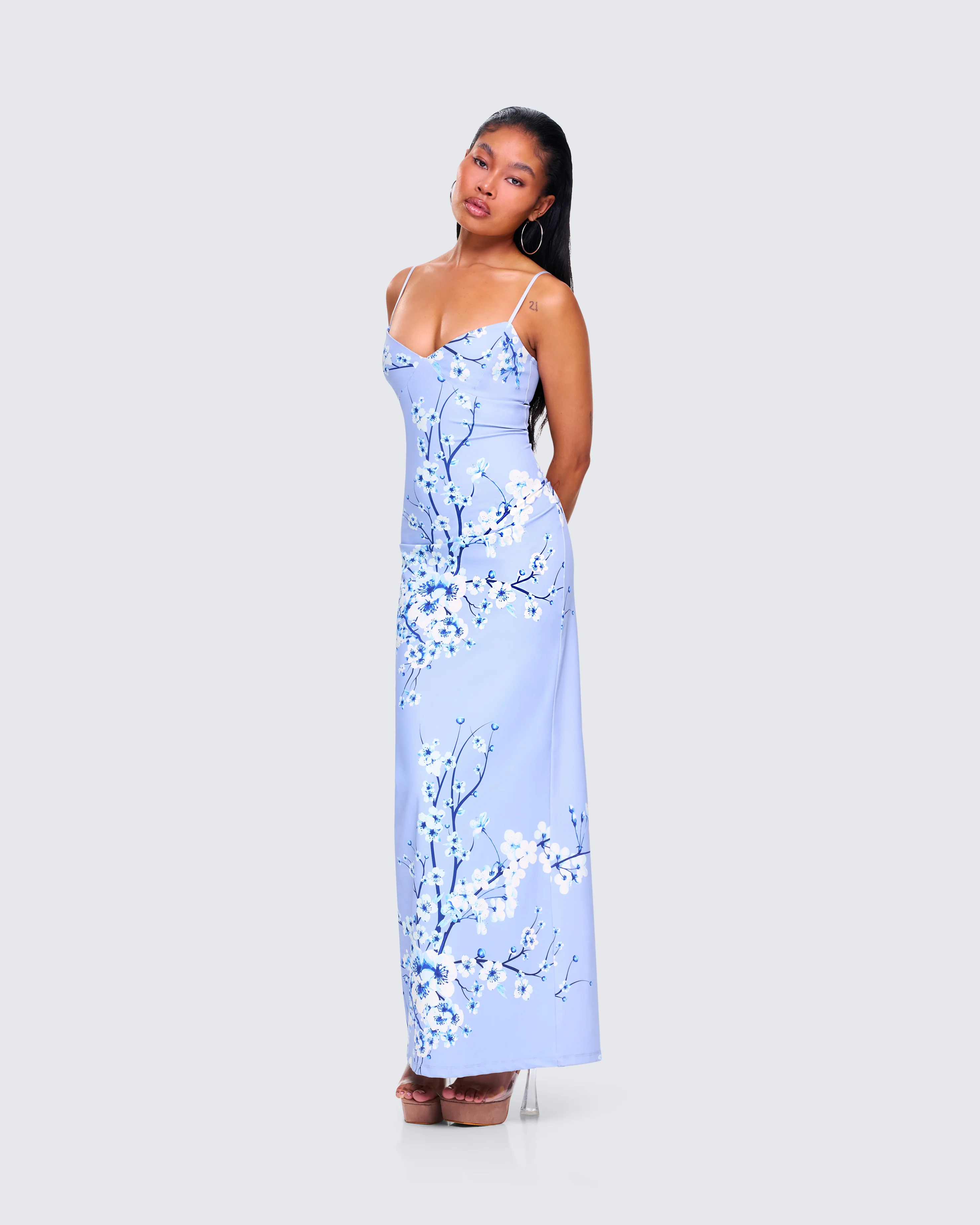 Azura Blue Floral Bodycon Maxi - Image 6