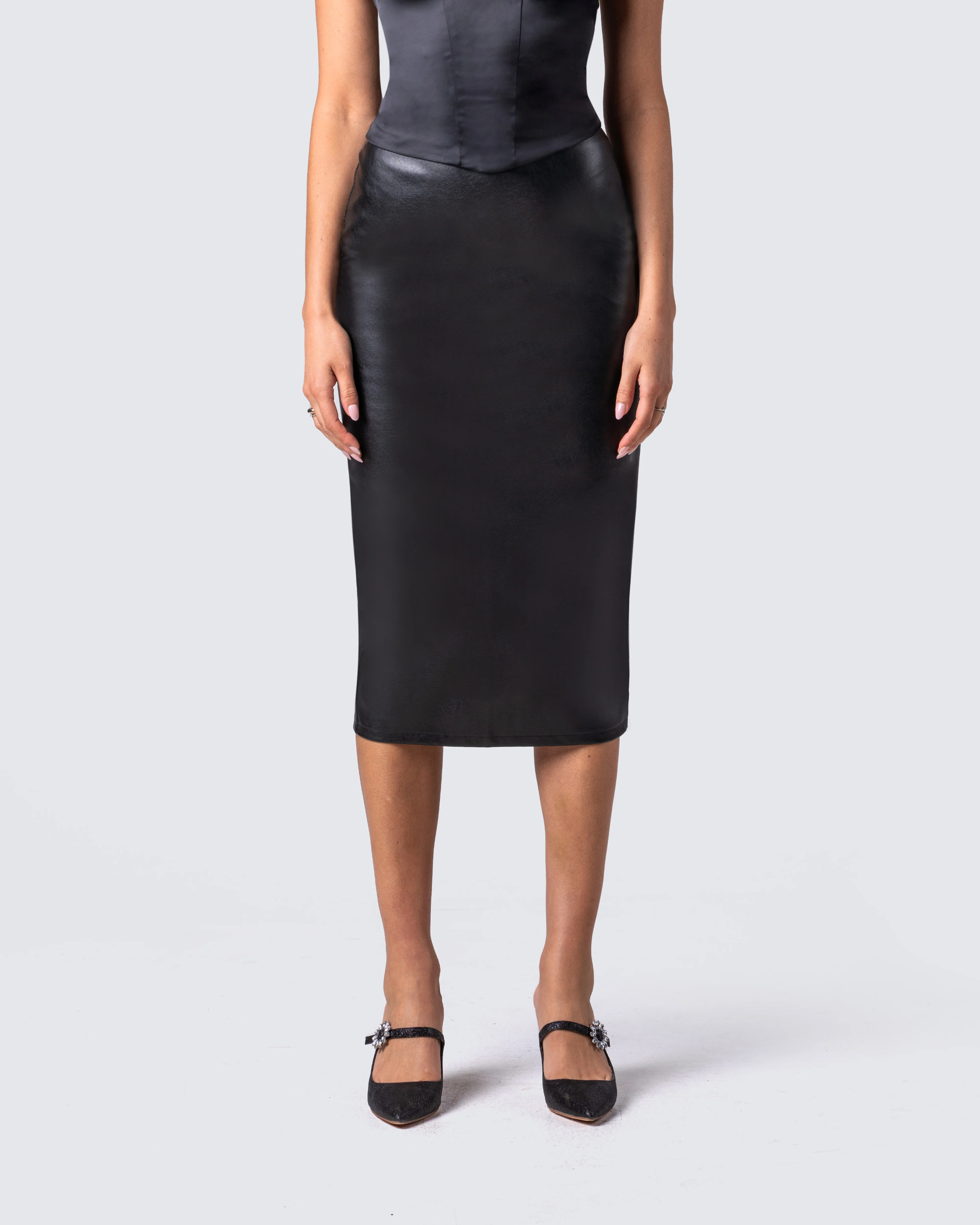Badu Black Vegan Leather Skirt - Image 4