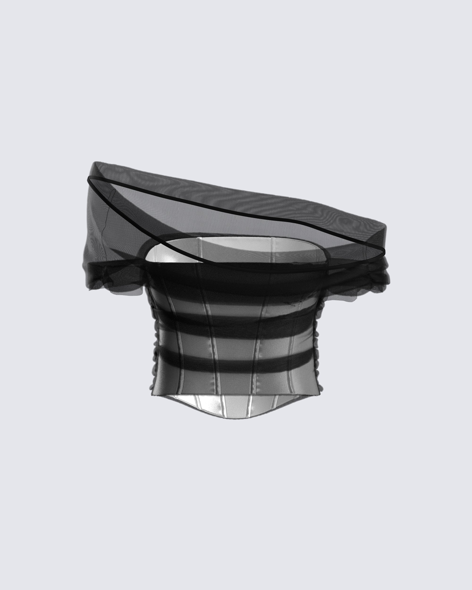 Baer Black Tulle Off Shoulder Top - Image 3
