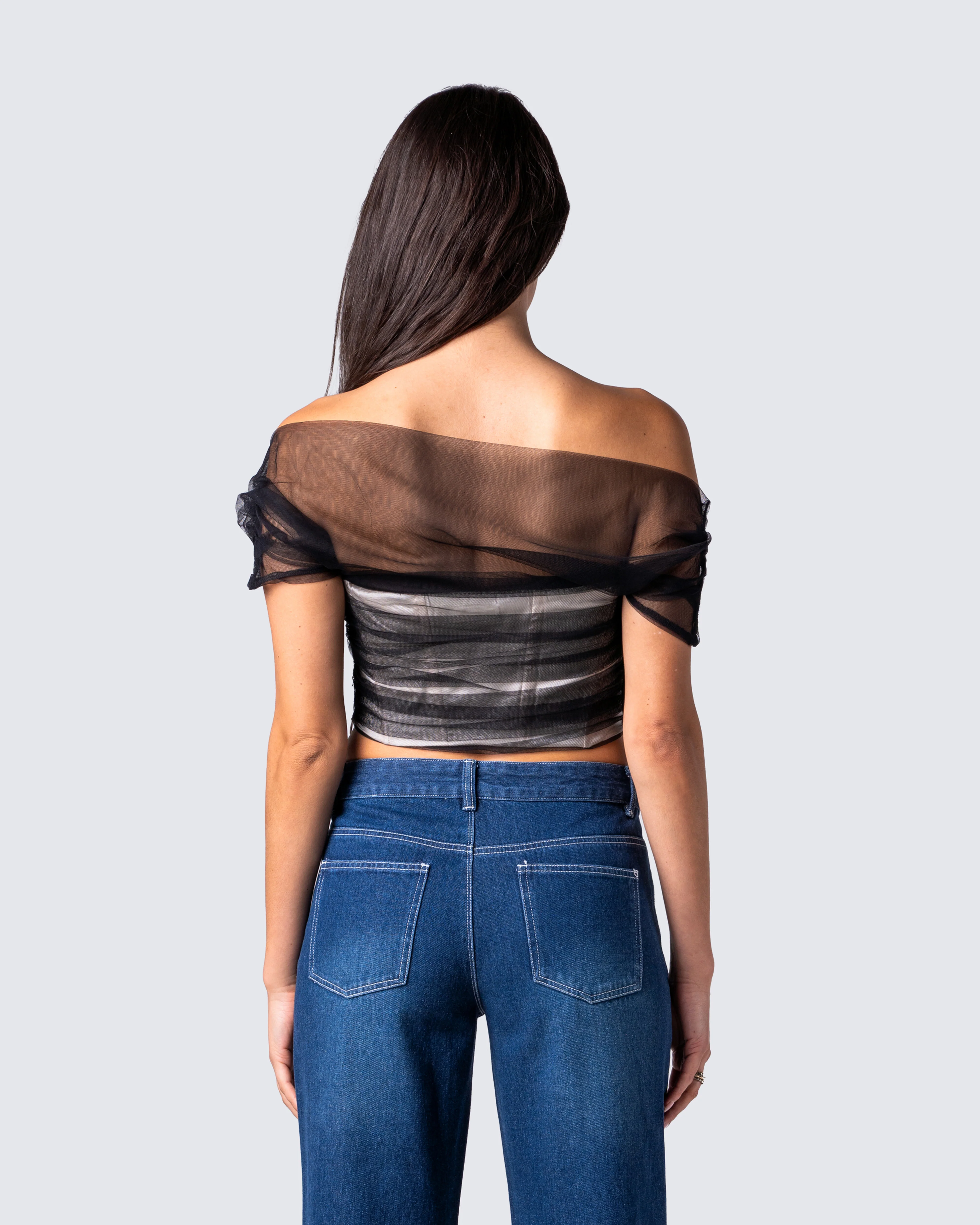 Baer Black Tulle Off Shoulder Top - Image 6