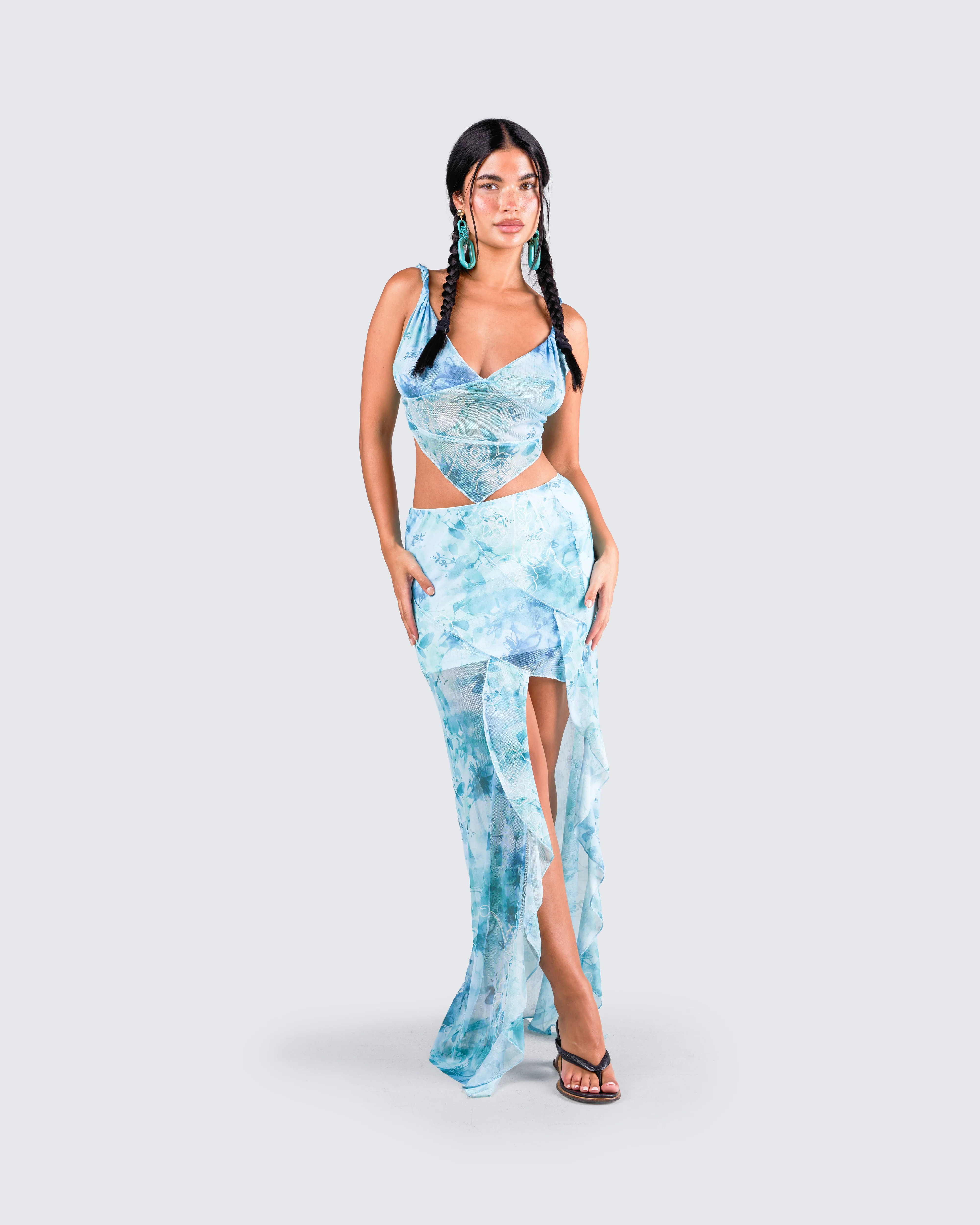 Bahia Mint Floral Print Skirt - Image 9