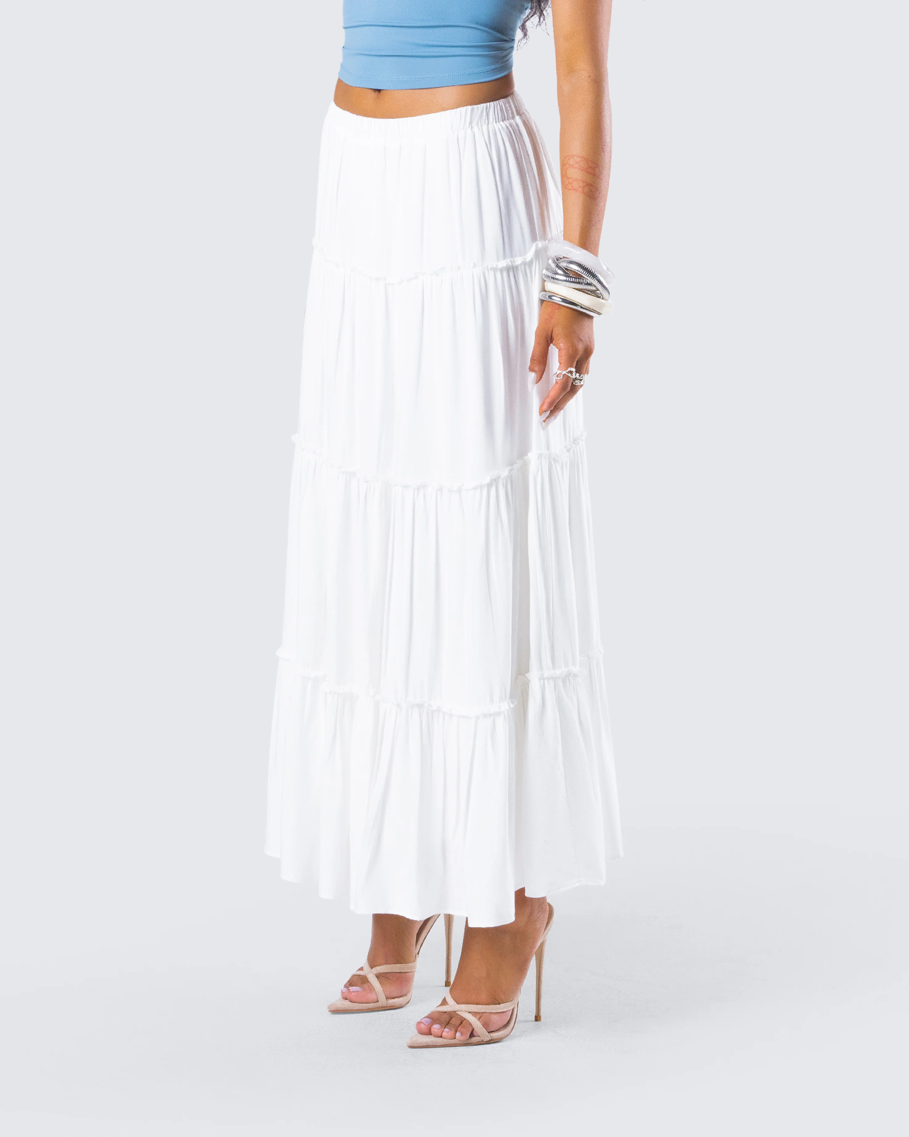 Bailee White Tiered Midi Skirt - Image 5