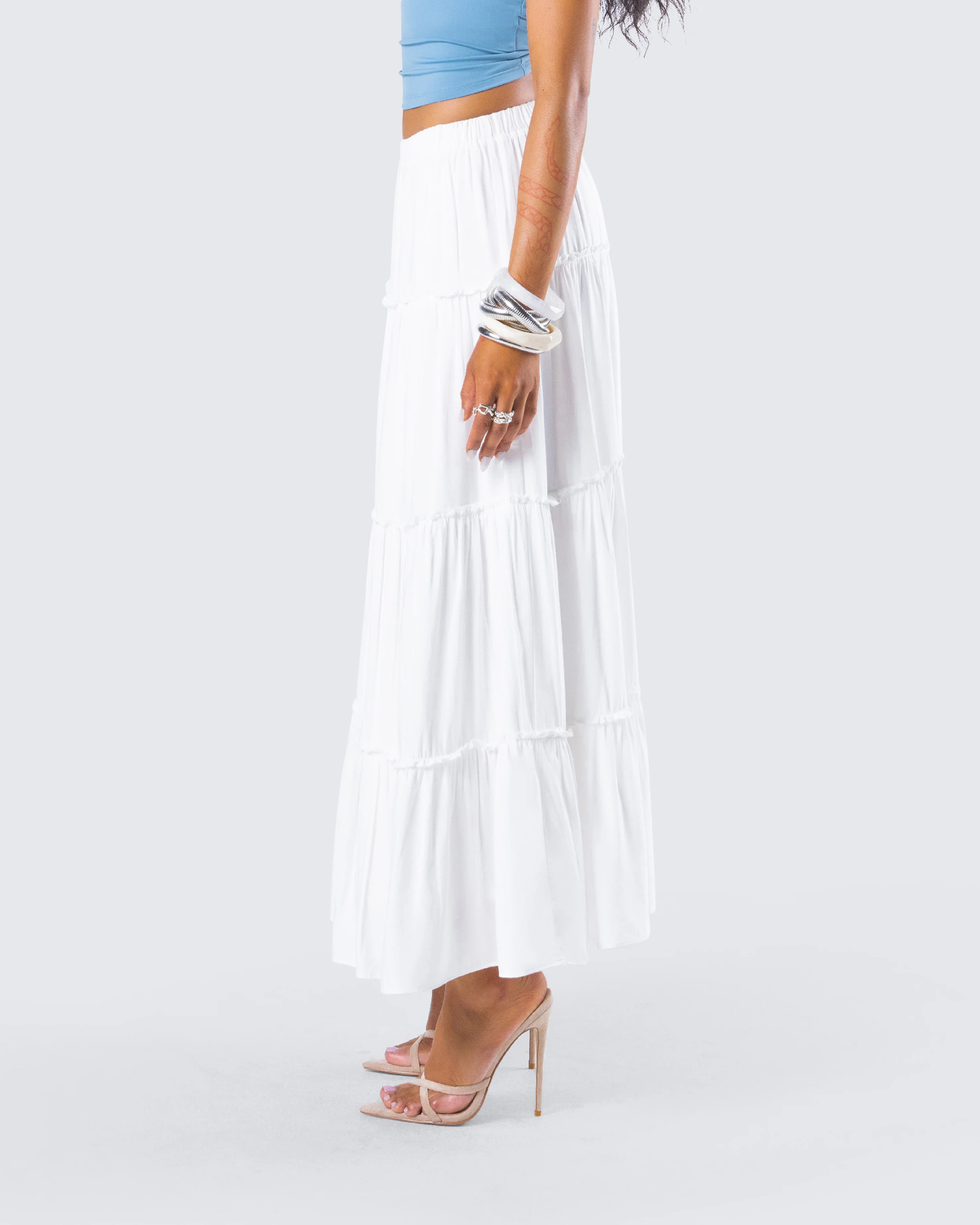 Bailee White Tiered Midi Skirt - Image 6