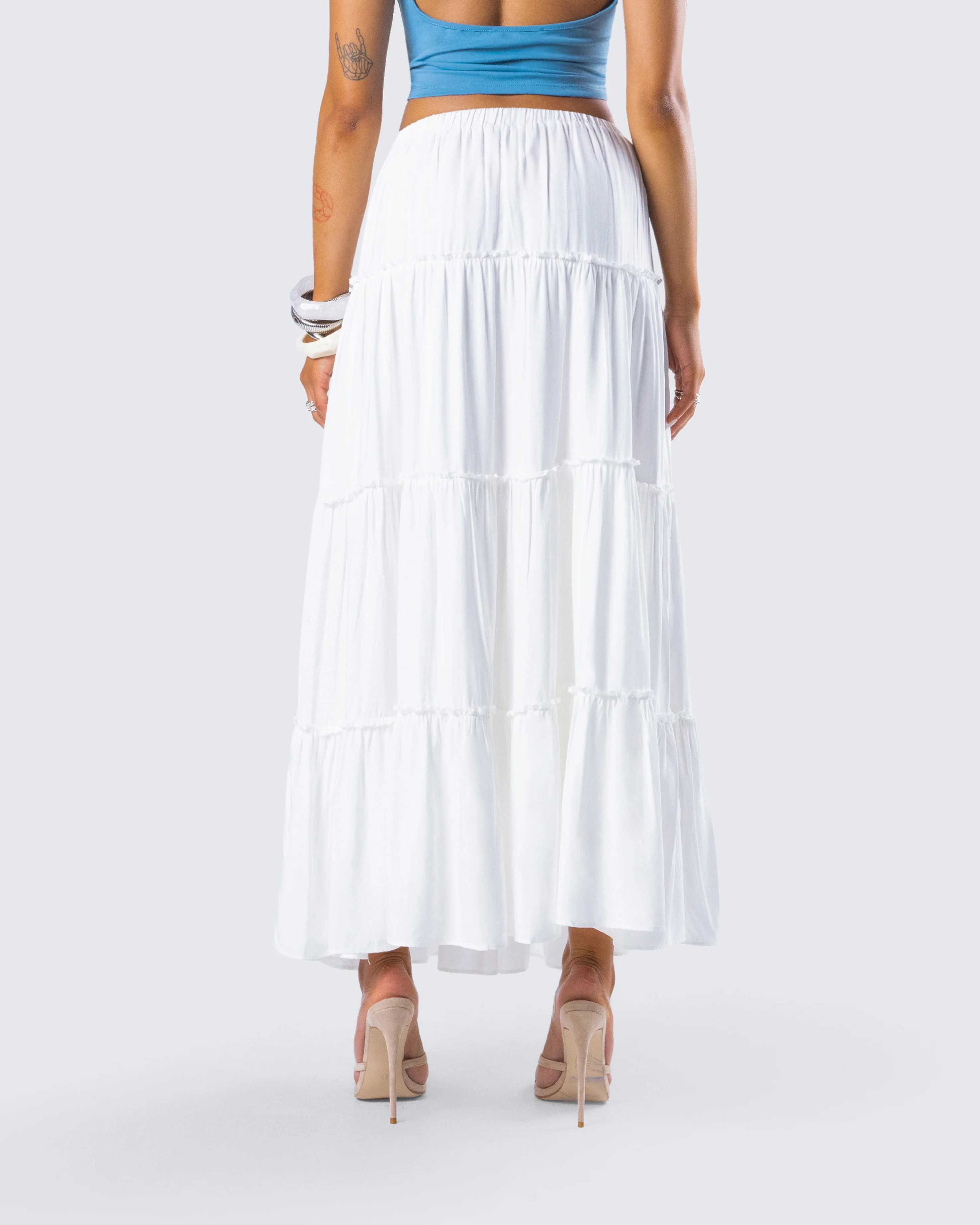 Bailee White Tiered Midi Skirt - Image 7