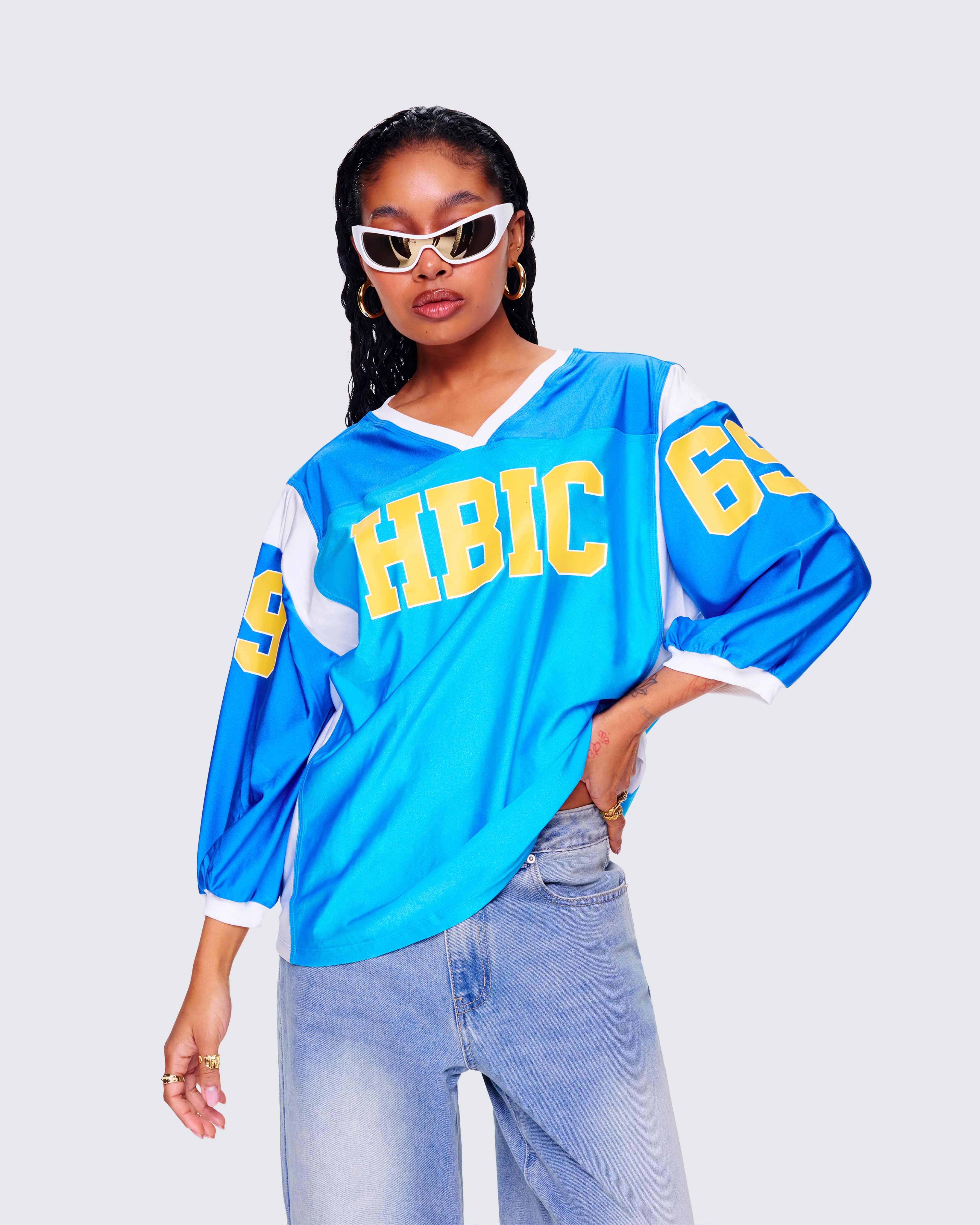 Bea Blue Graphic Sports Jersey Top - Image 6