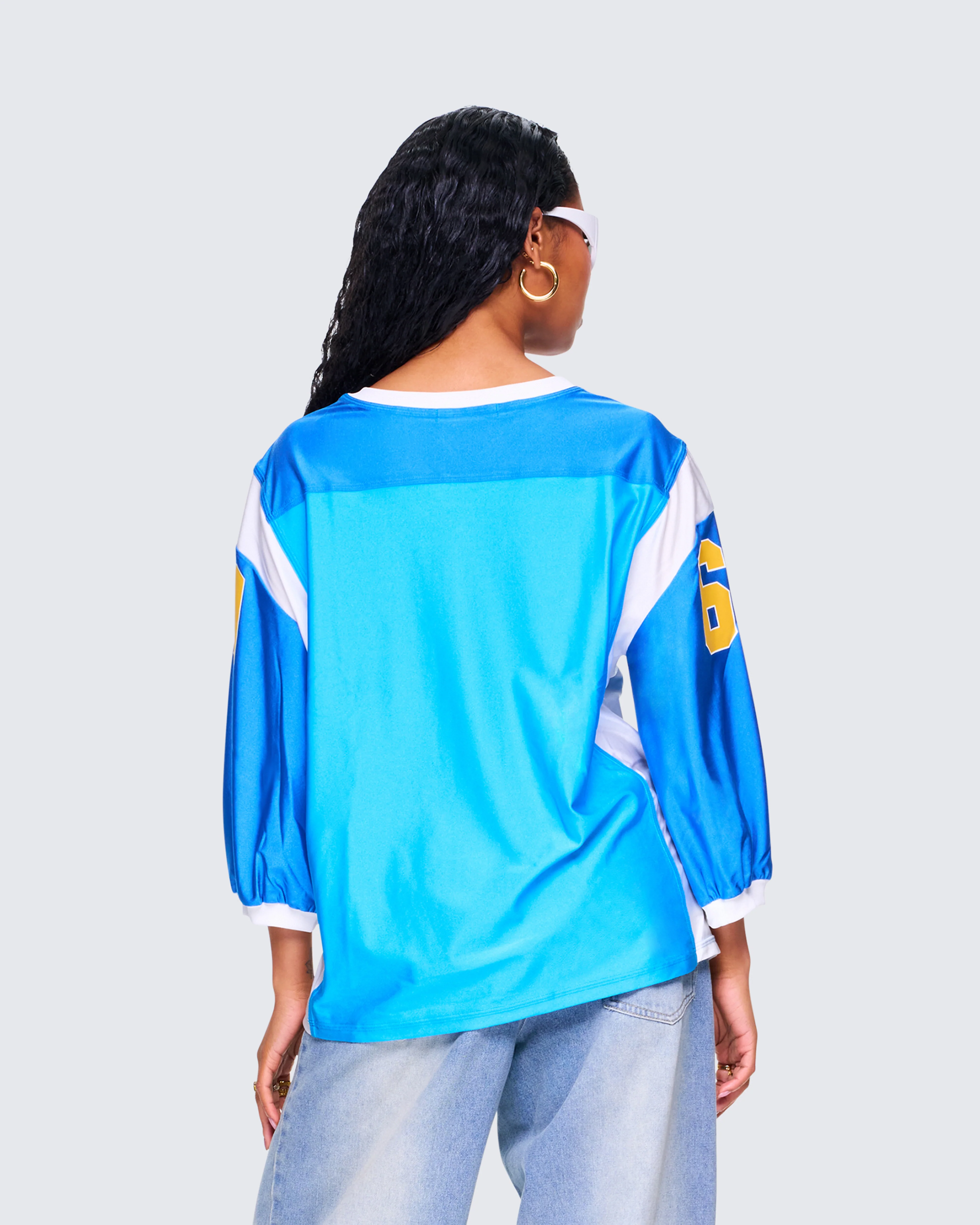 Bea Blue Graphic Sports Jersey Top - Image 7