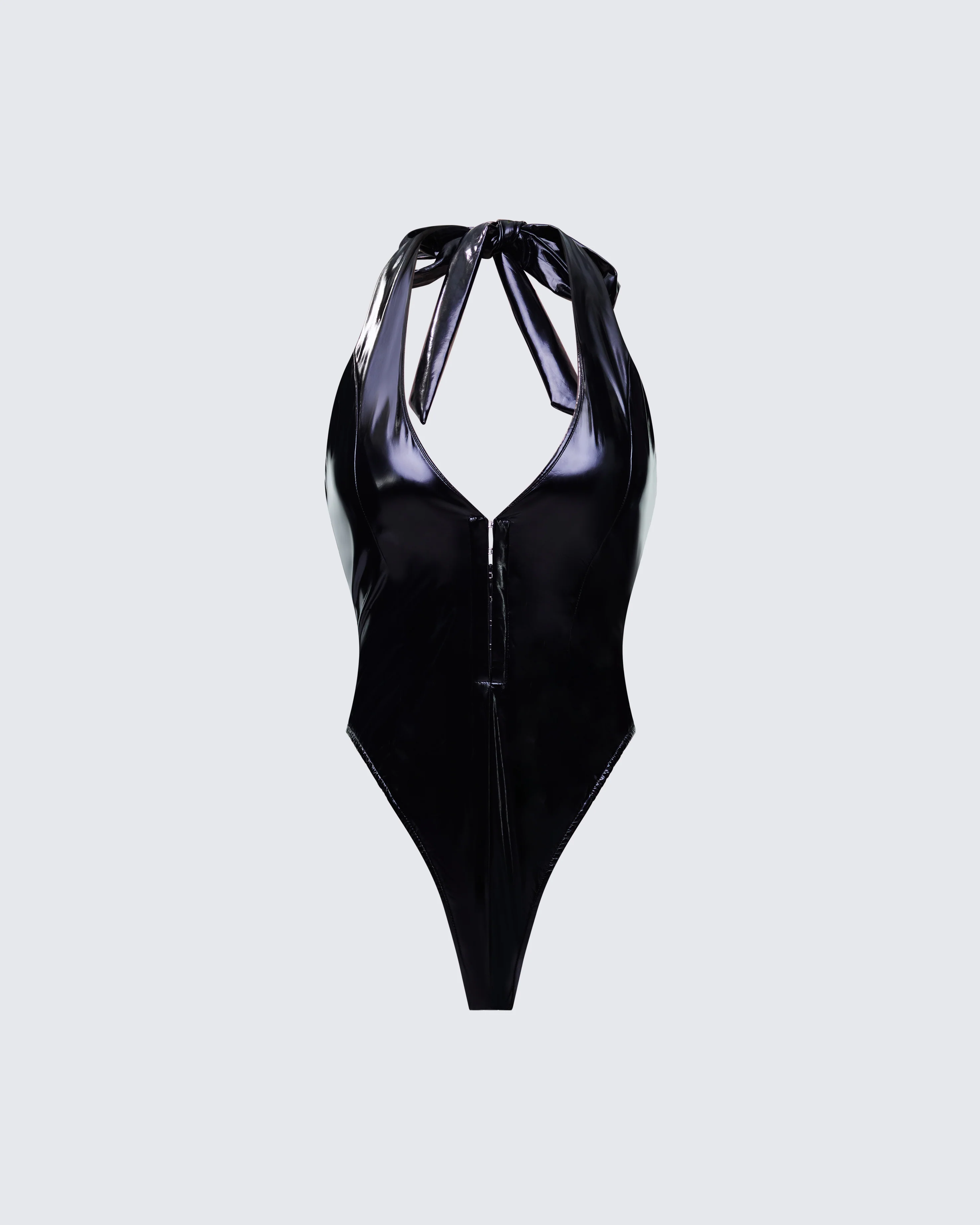 Betsy Black Vegan Leather Plunge Bodysuit