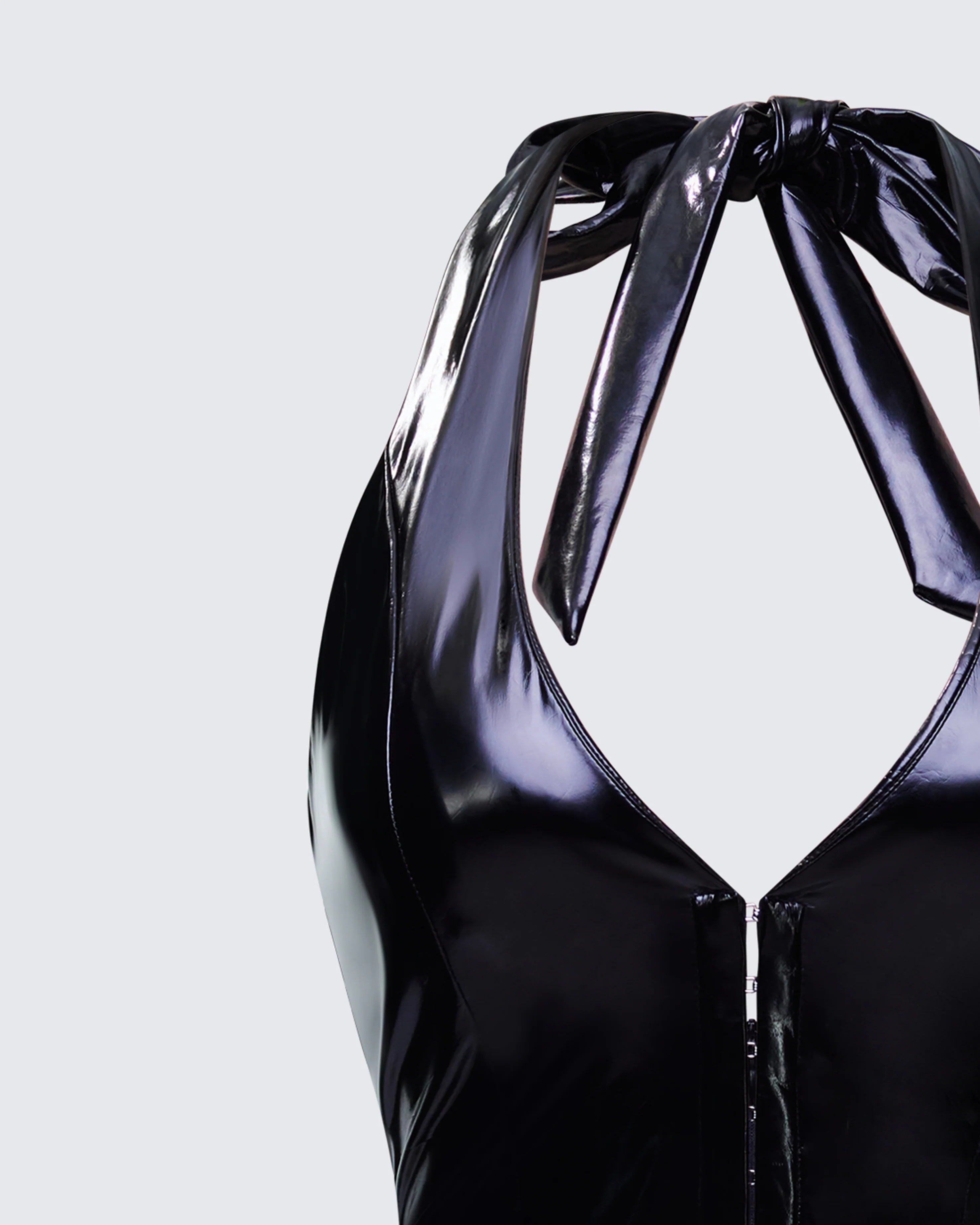 Betsy Black Vegan Leather Plunge Bodysuit - Image 6
