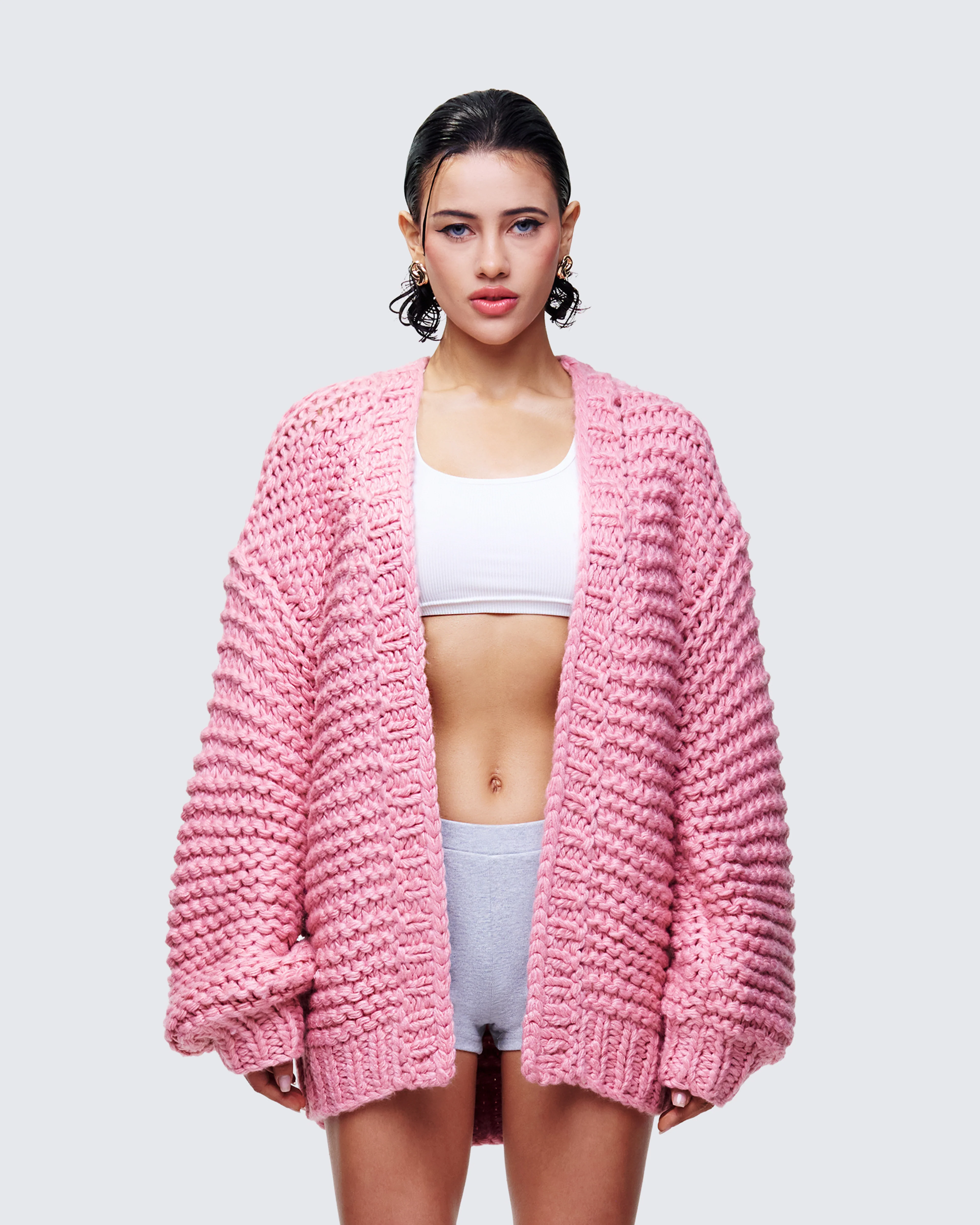 Blaise Pink Chunky Hand Knit Cardigan - Image 2