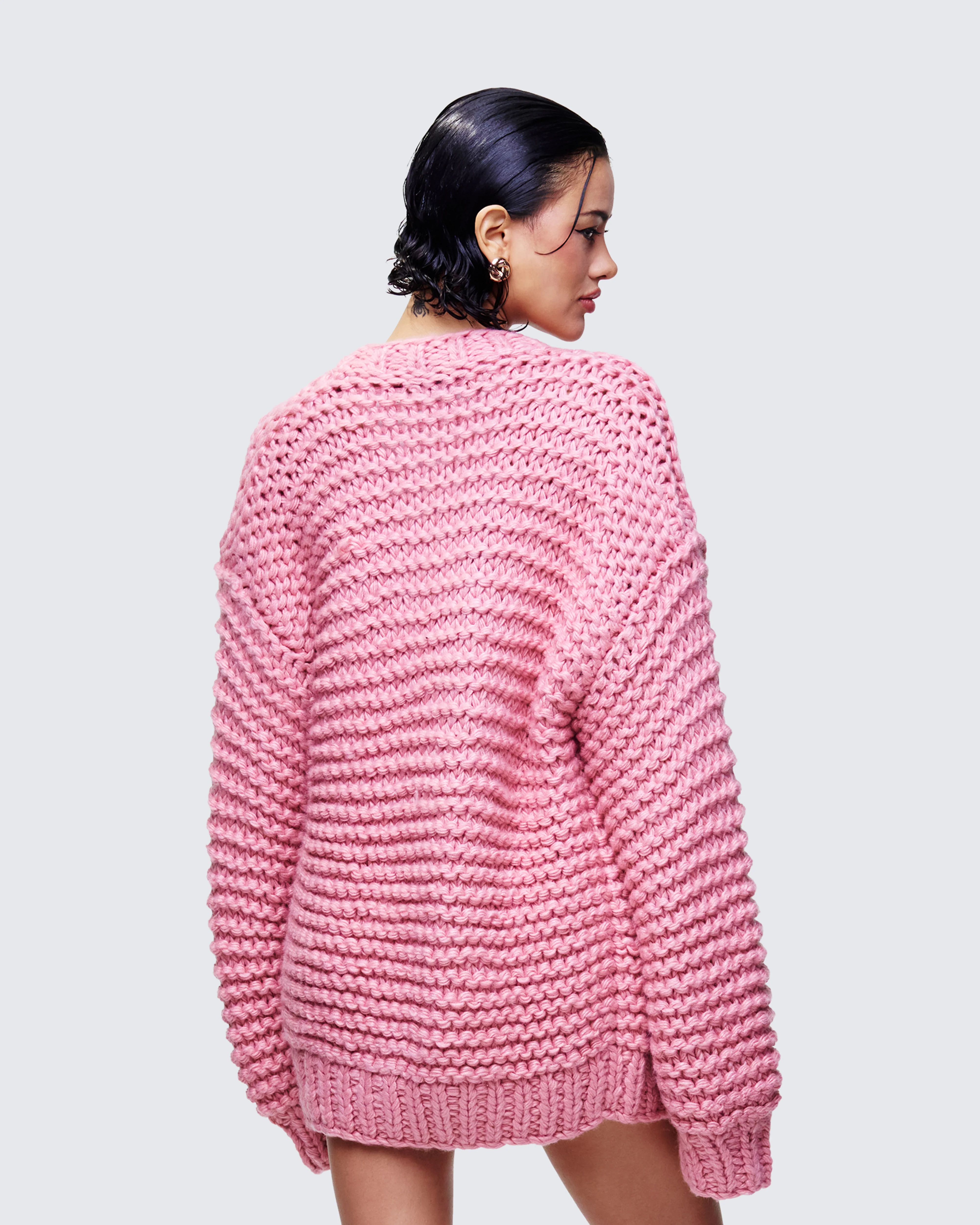 Blaise Pink Chunky Hand Knit Cardigan - Image 4