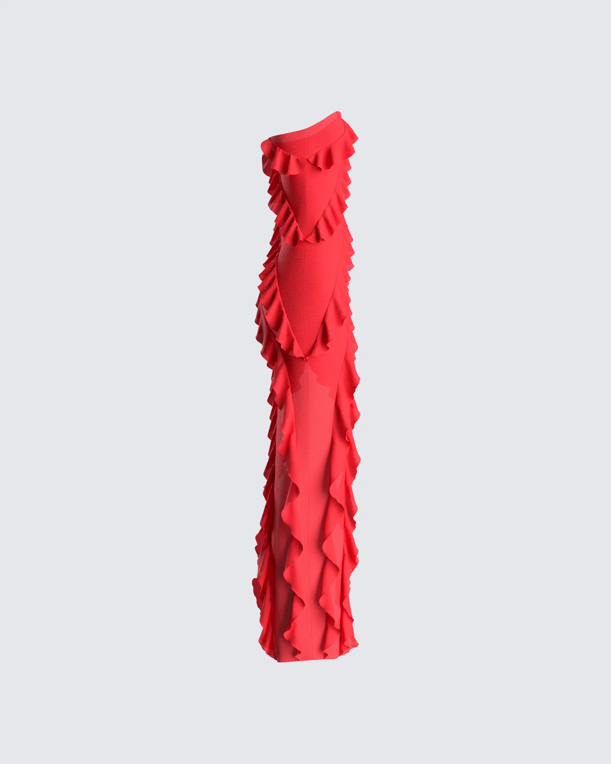 Blanche Red Mesh Ruffle Maxi Dress - Image 2